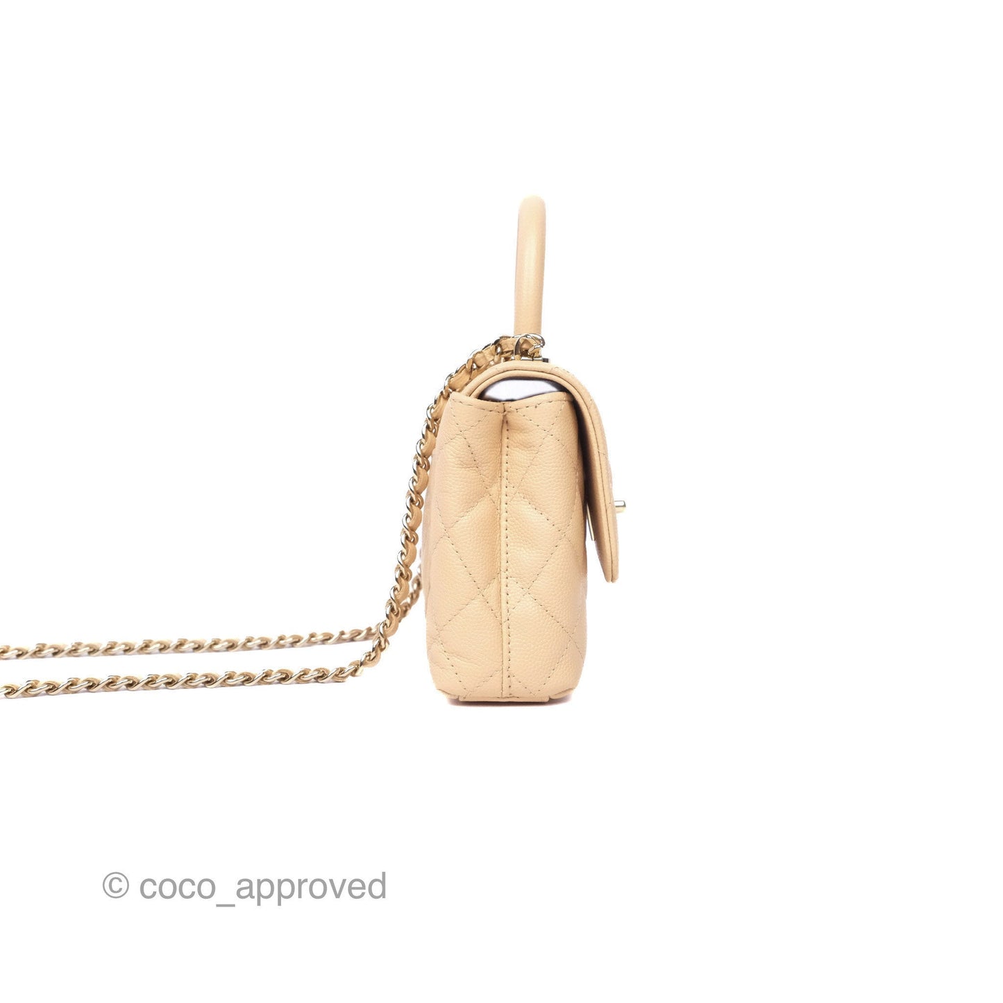 Chanel Coco Handle Clutch with Chain Quilted Beige Caviar Gold Hardware