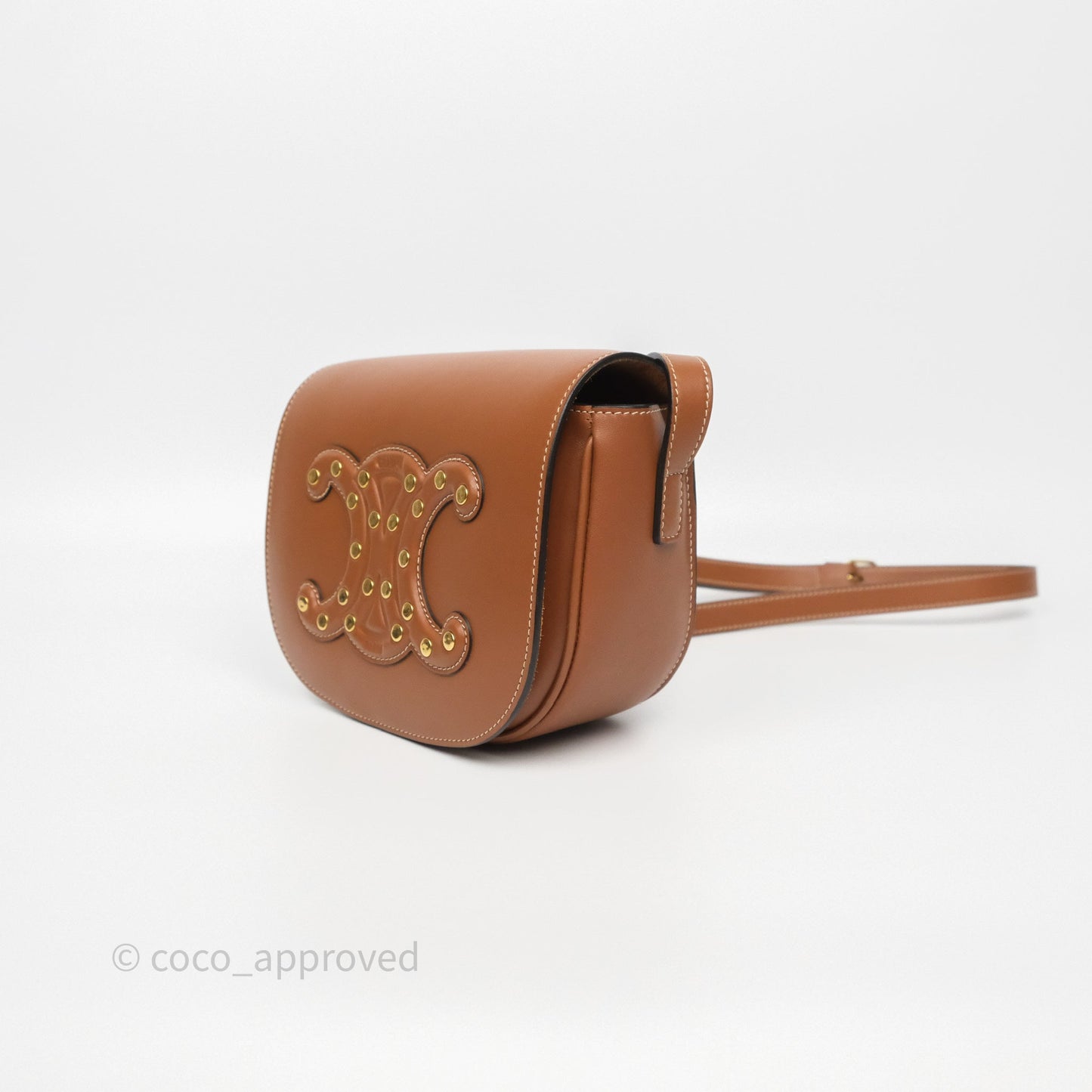 Celine Gold Studs Folco Cuir Triomphe in Smooth Calfskin Tan