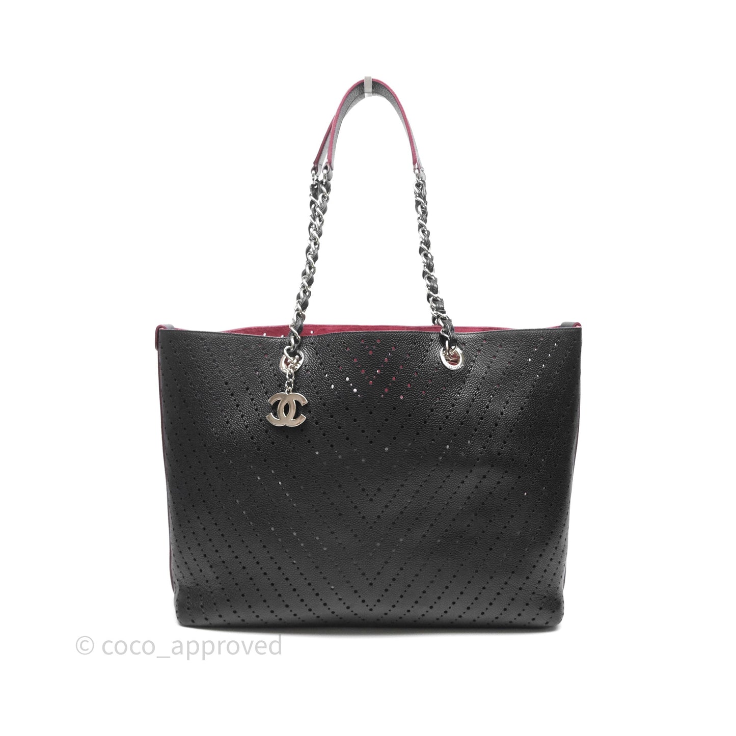 Chanel Large Shopping Tote Black Perforated Caviar Silver Hardware