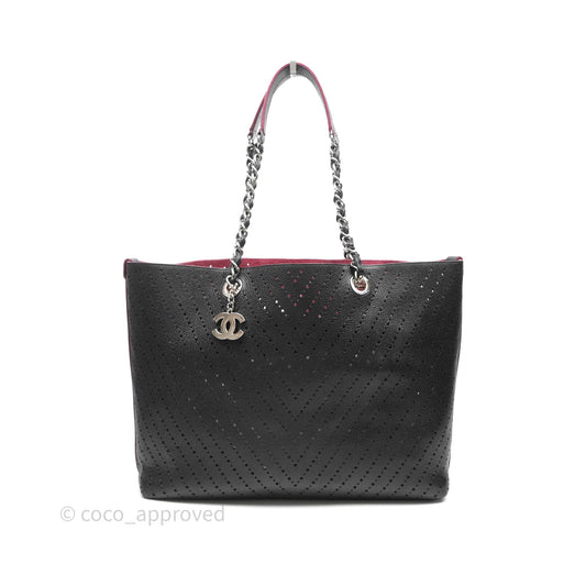 Chanel Large Shopping Tote Black Perforated Caviar Silver Hardware