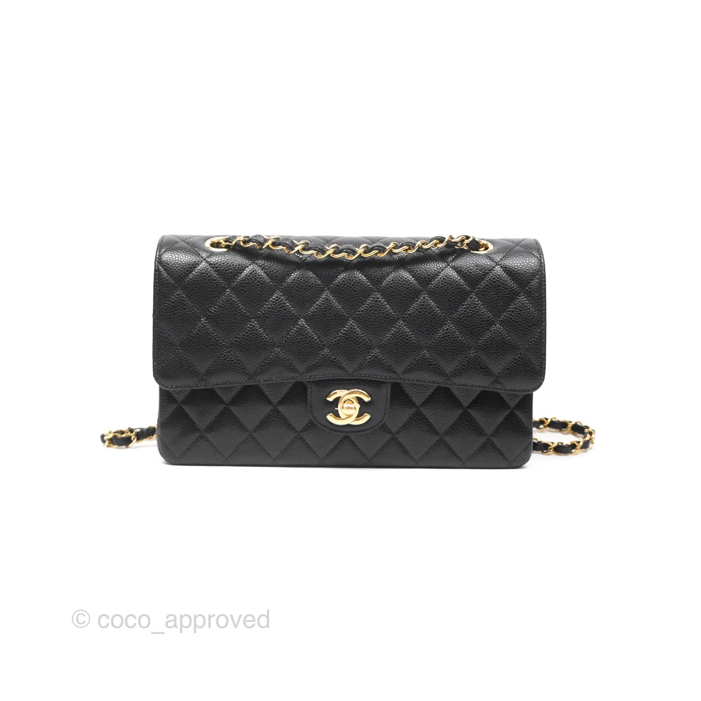 Chanel Classic M/L Medium Flap Quilted Black Caviar Gold Hardware
