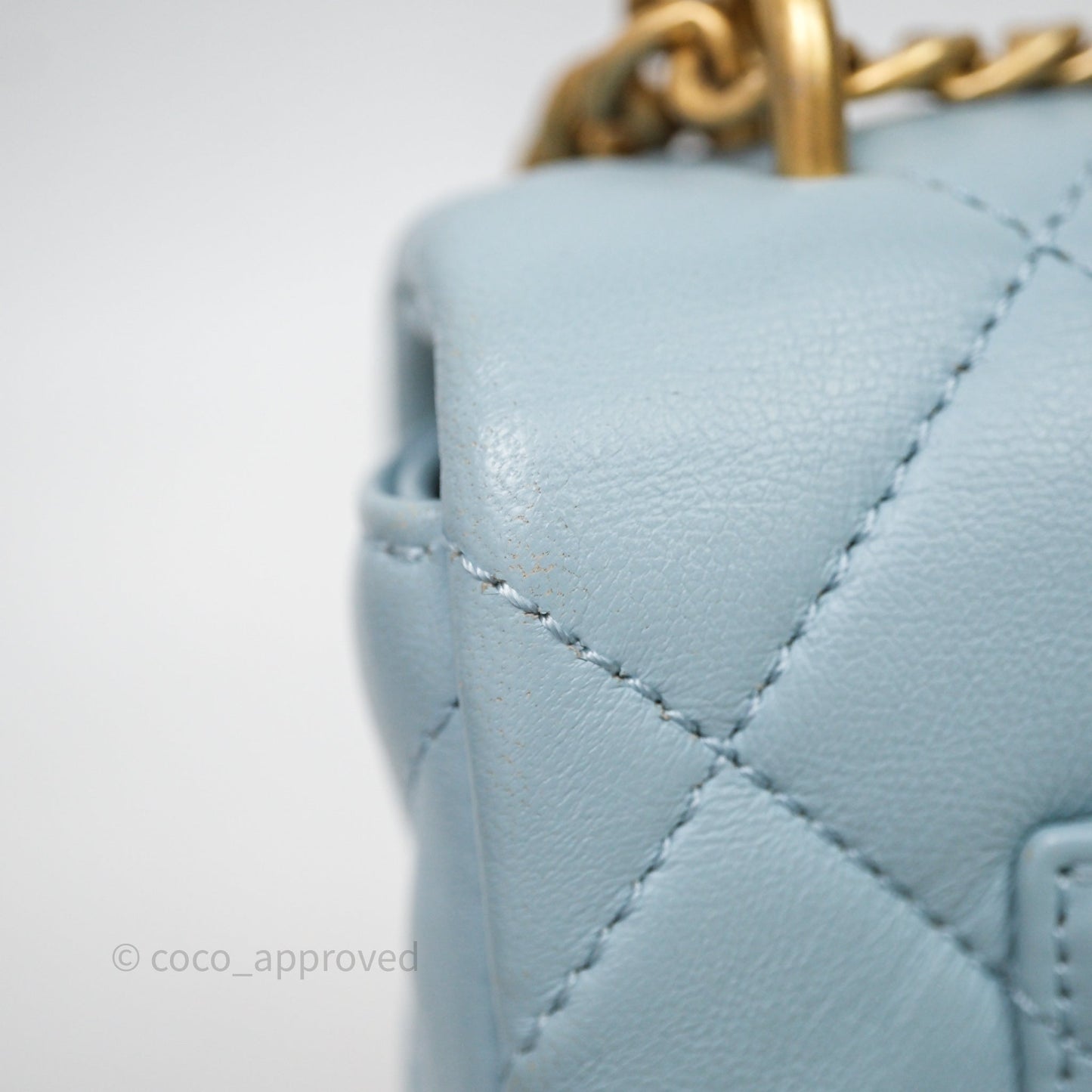 Chanel Quilted Enamel Pending CC Small Square Flap Baby Blue Lambskin