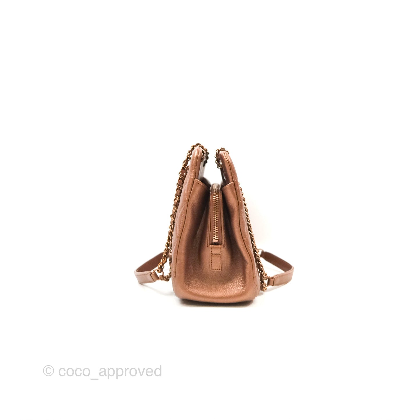 Chanel Quilted Small CC Eyelet Tote Copper Iridescent Goatskin Rose Gold
