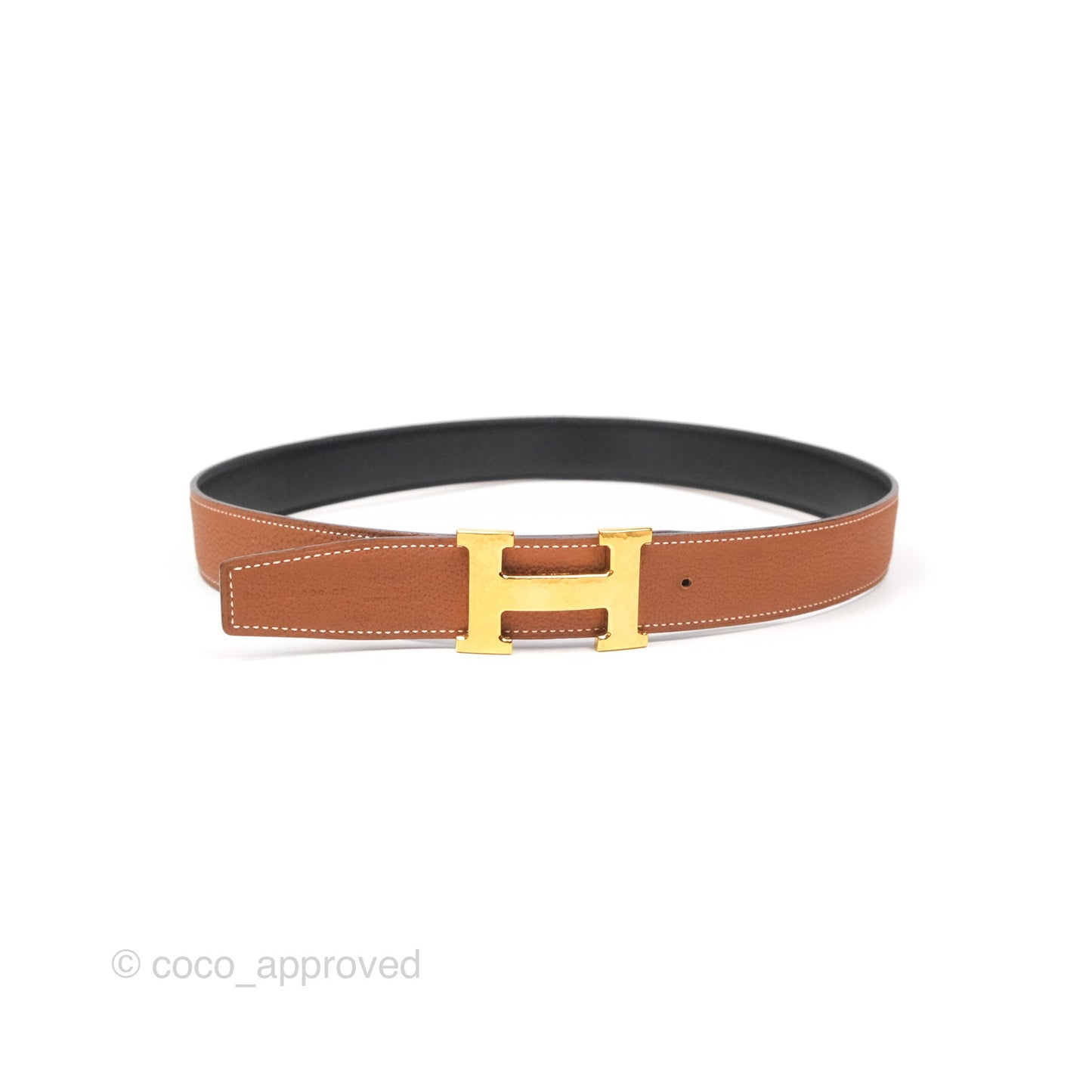 Hermès Martelee H Gold Belt Buckle & Reversible Noir/Gold Togo