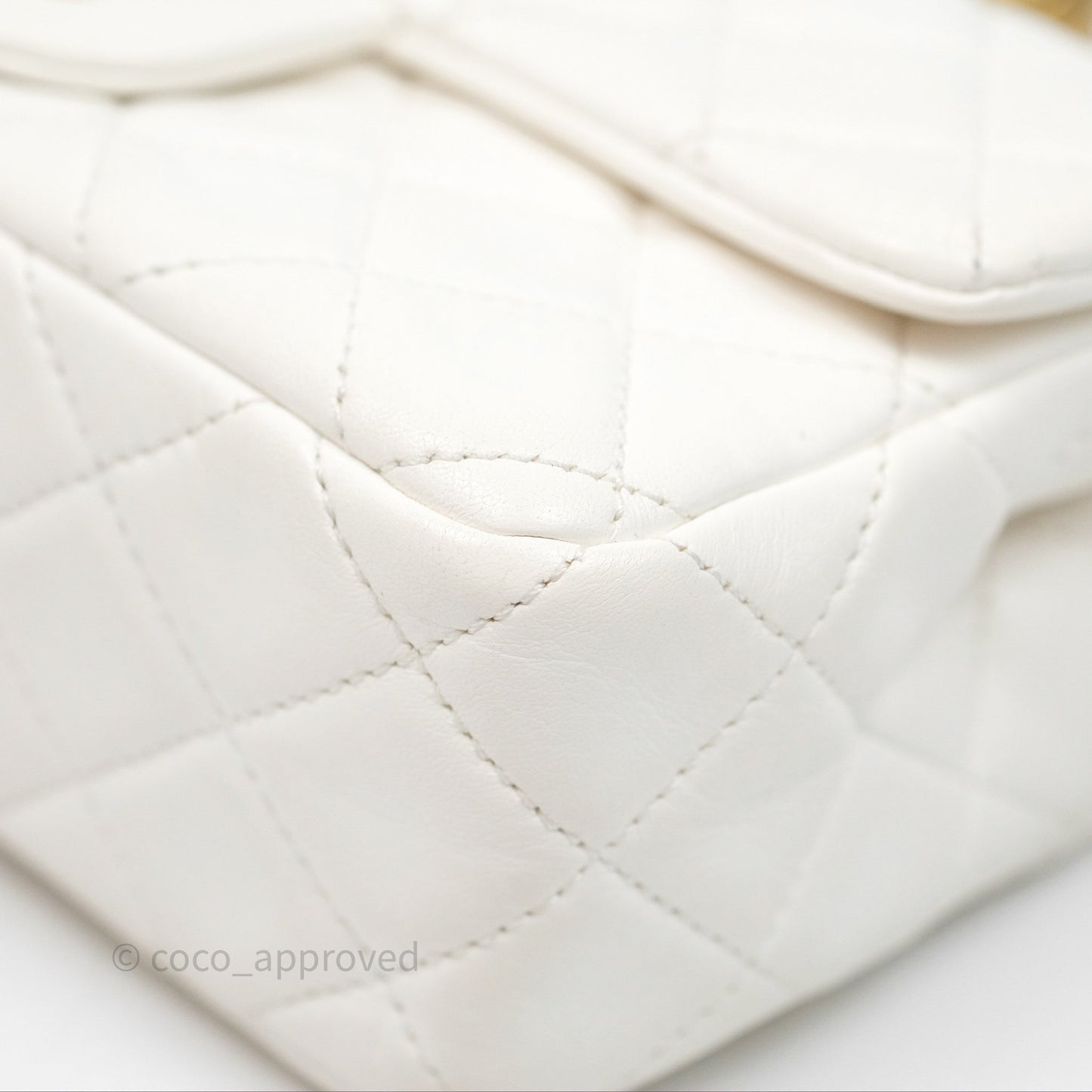 Chanel Mini Rectangular Pearl Crush Quilted White Lambskin Aged Gold Hardware