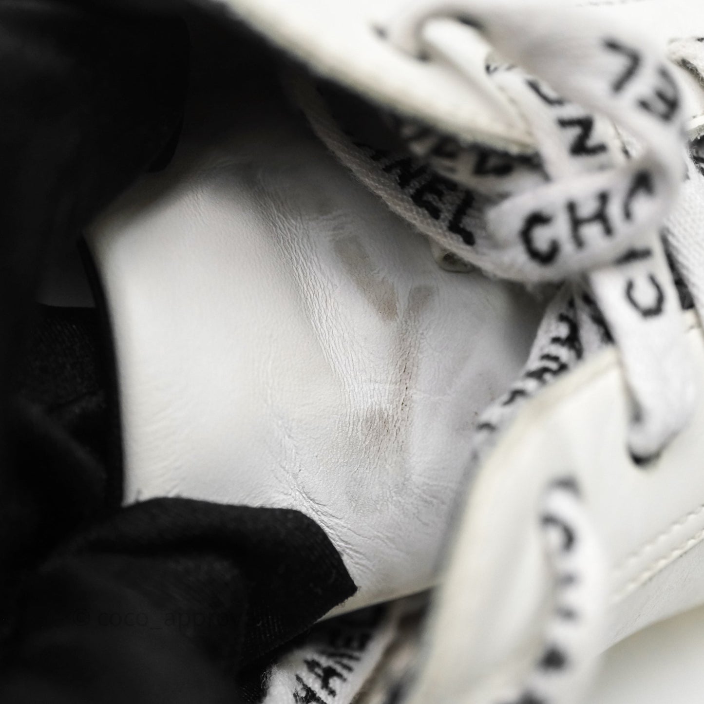 Chanel Logo Pull Tab Lace-up Sneakers White & Black Size 37.5