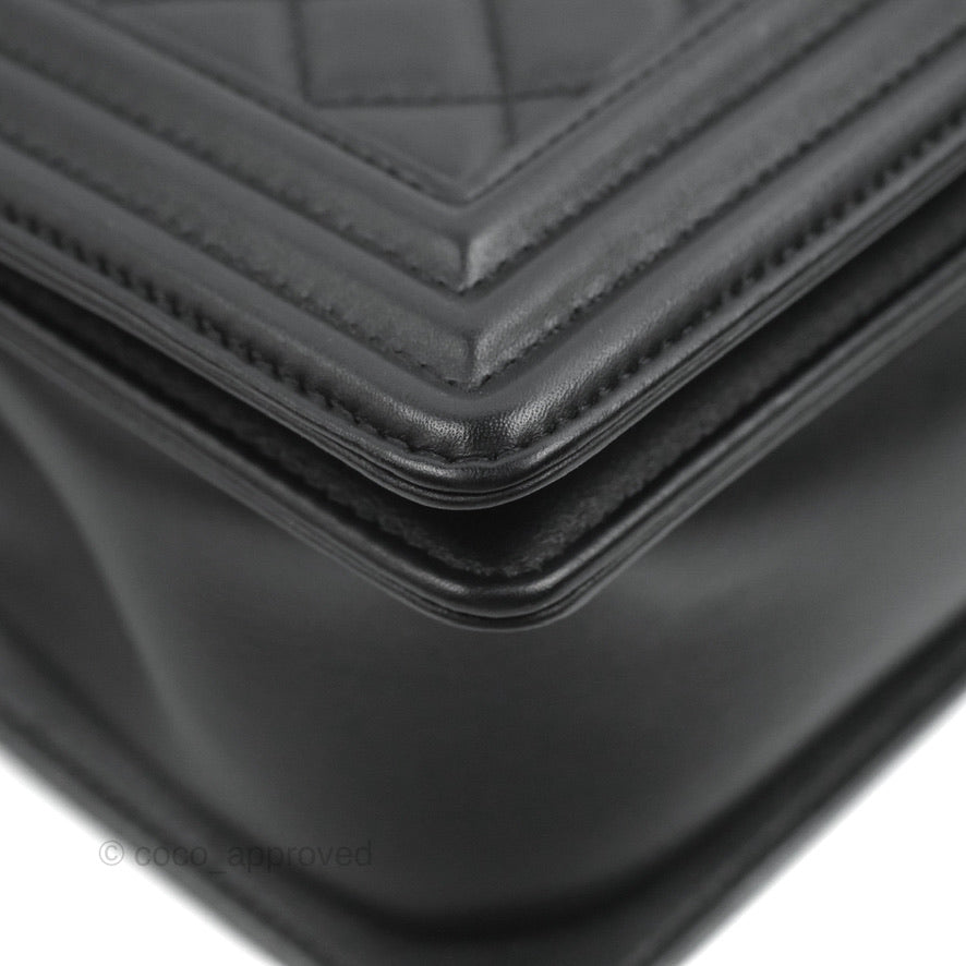 Chanel Quilted Medium Boy Black Calfskin Aged Gold Hardware