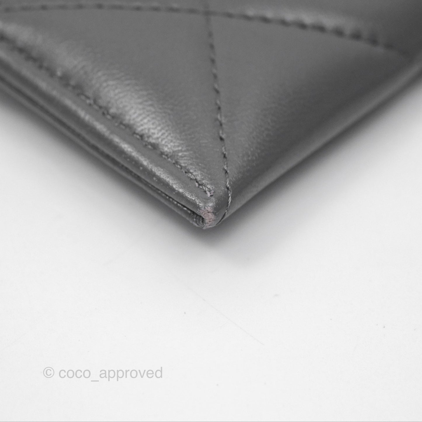 Chanel 19 Quilted Grey Flat Card Holder Silver Hardware