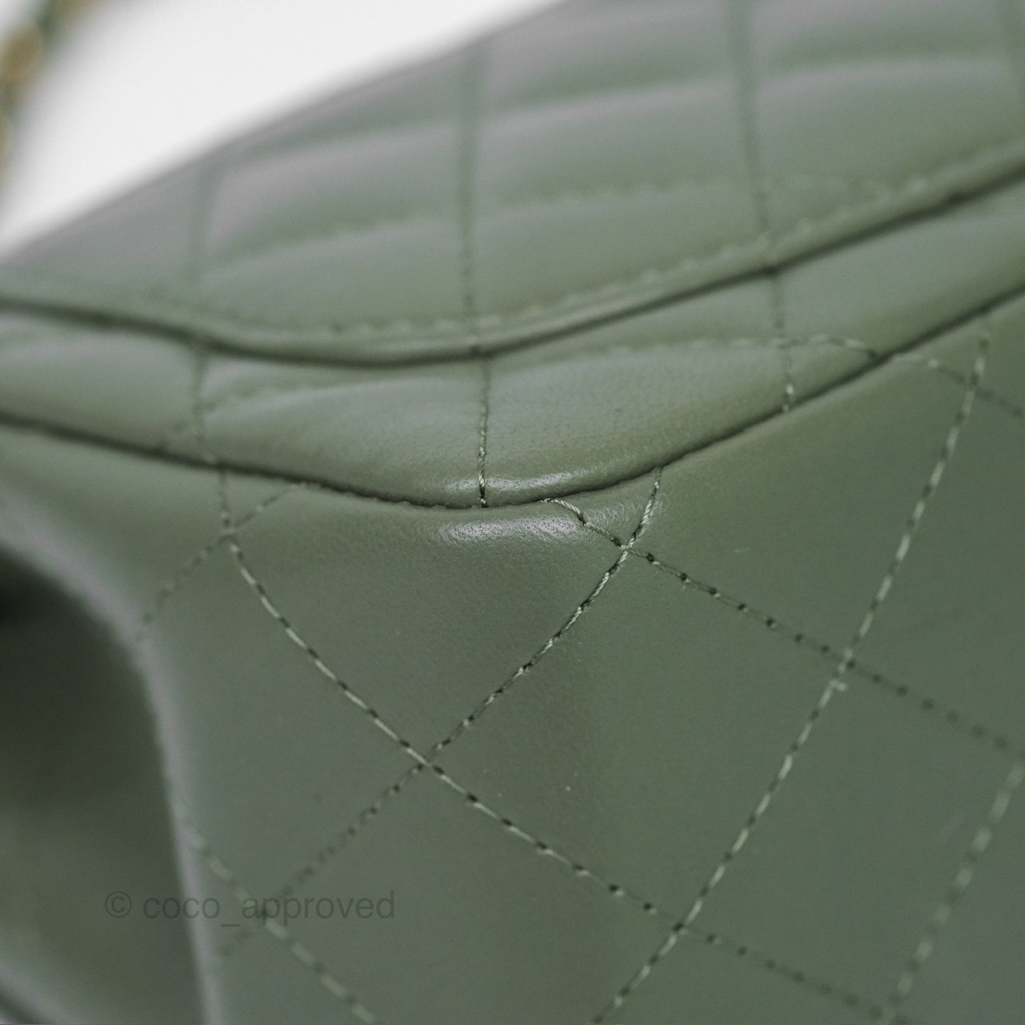 Chanel Mini Square Flap Quilted Olive Green Lambskin Gold Hardware