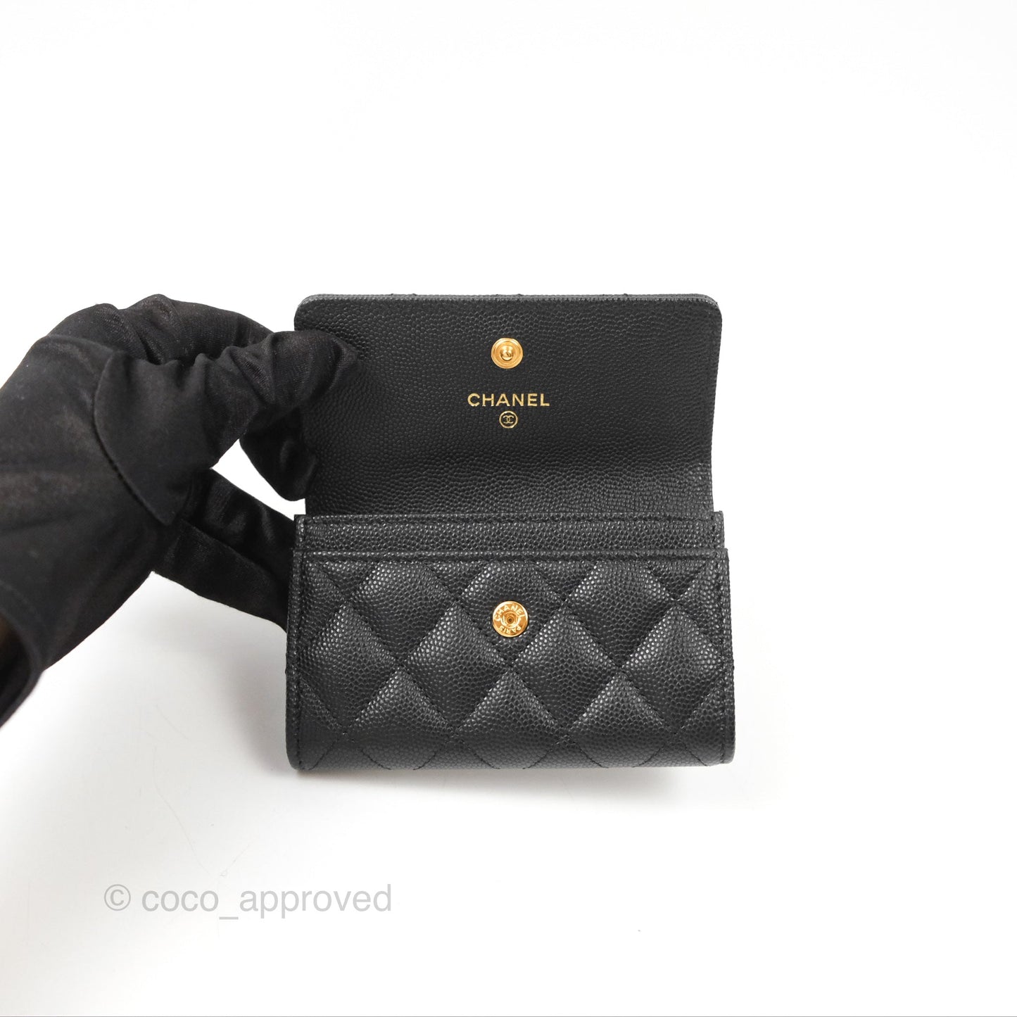 Chanel Flap Card Holder Black Caviar Gold Hardware