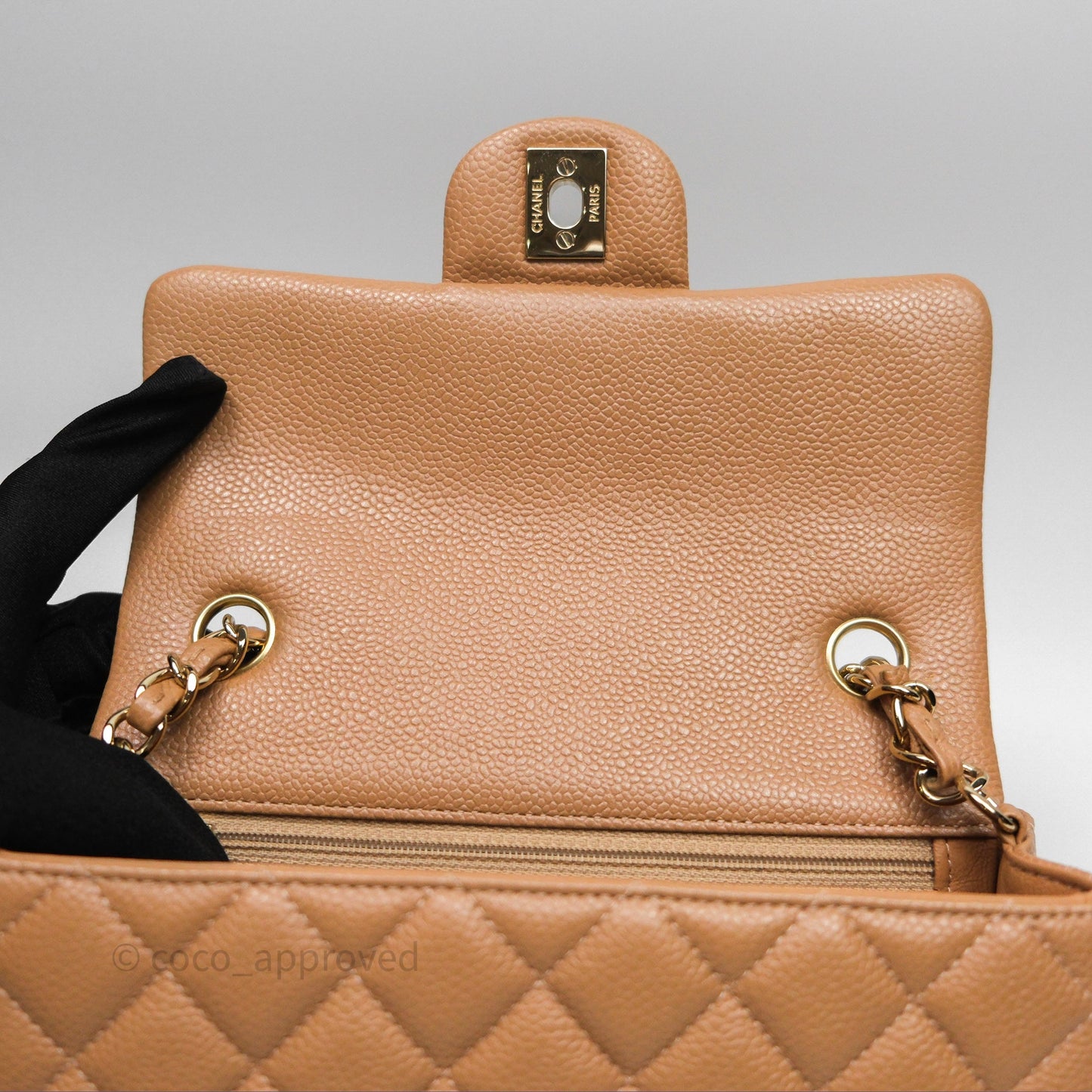 Chanel Mini Rectangular Quilted Dark Beige Caviar Gold Hardware