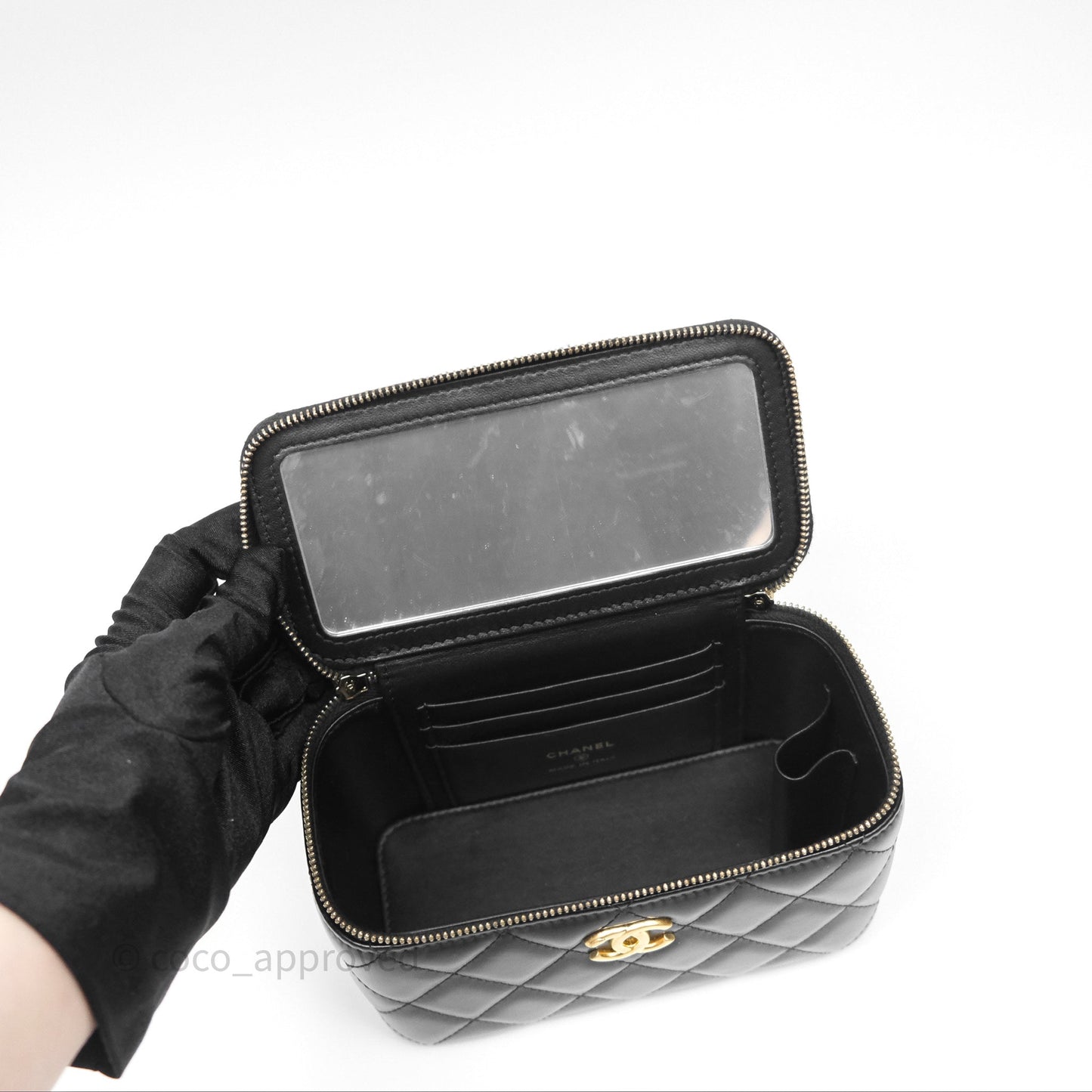 Chanel Vanity Rectangular with Top Handle Black Lambskin Aged Gold Hardware
