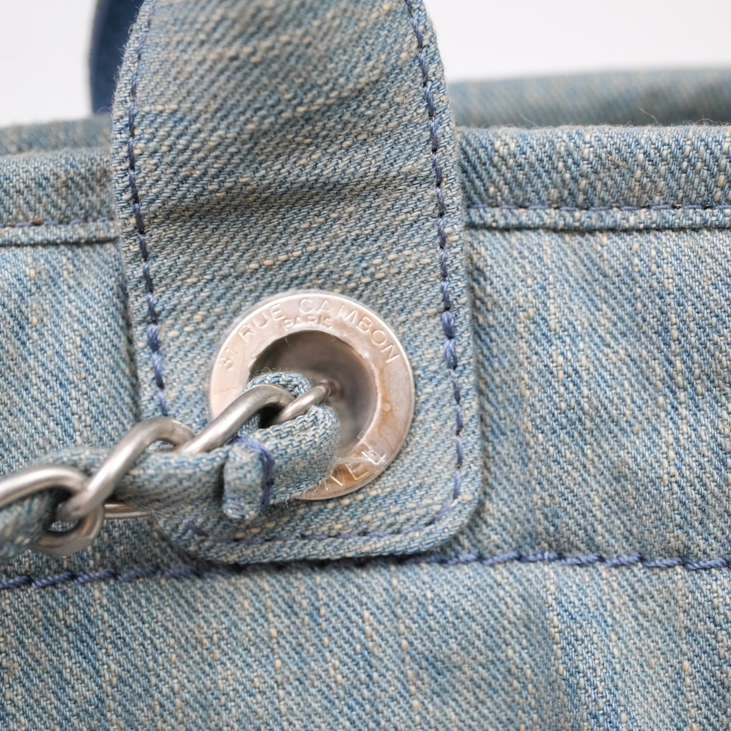 Chanel Large Deauville Tote Blue Washed Denim Matte Silver