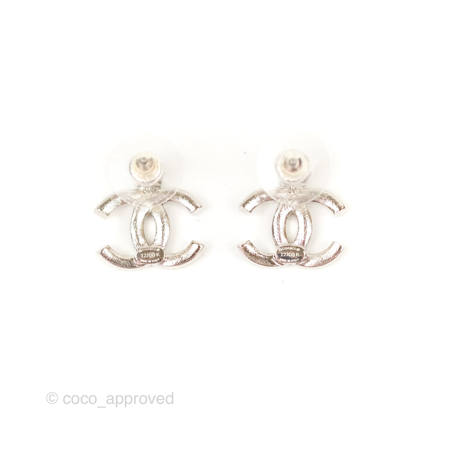 Chanel Crystal CC Earrings Silver Tone 23K