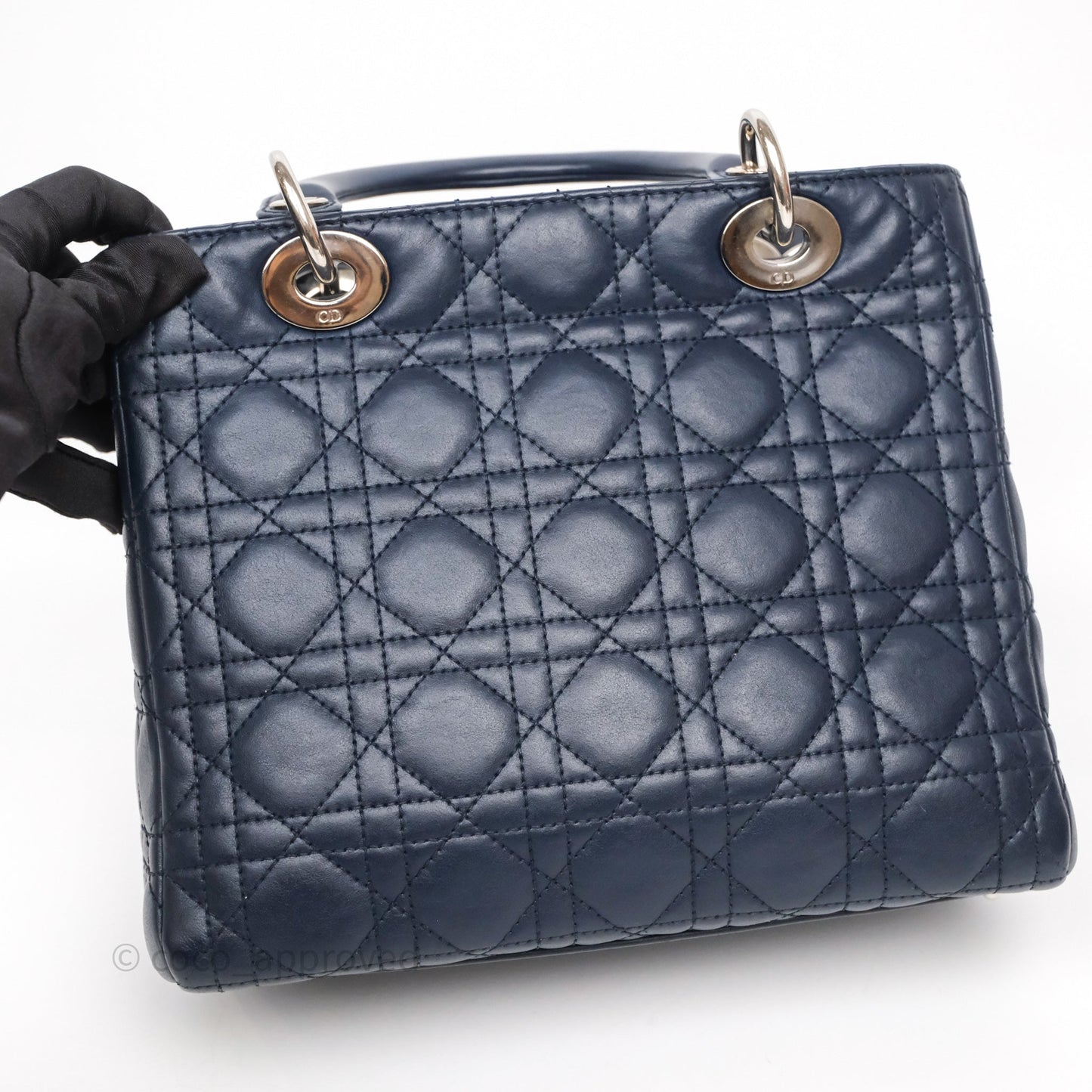 Christian Dior Medium Lady Dior Navy Lambskin Silver Hardware