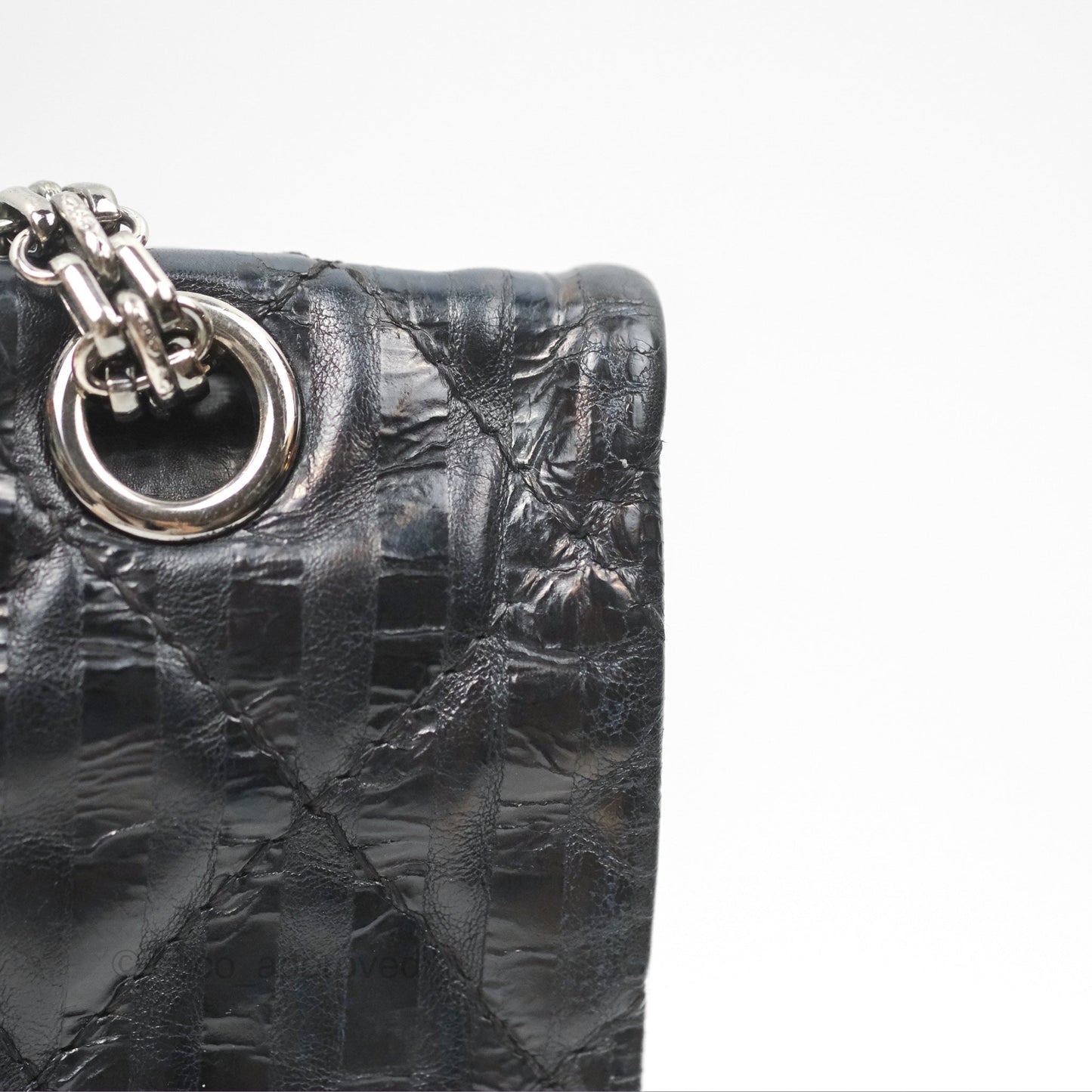 Chanel Reissue 227 Flap Quilted Calfskin Black Striped Dark Silver Hardware