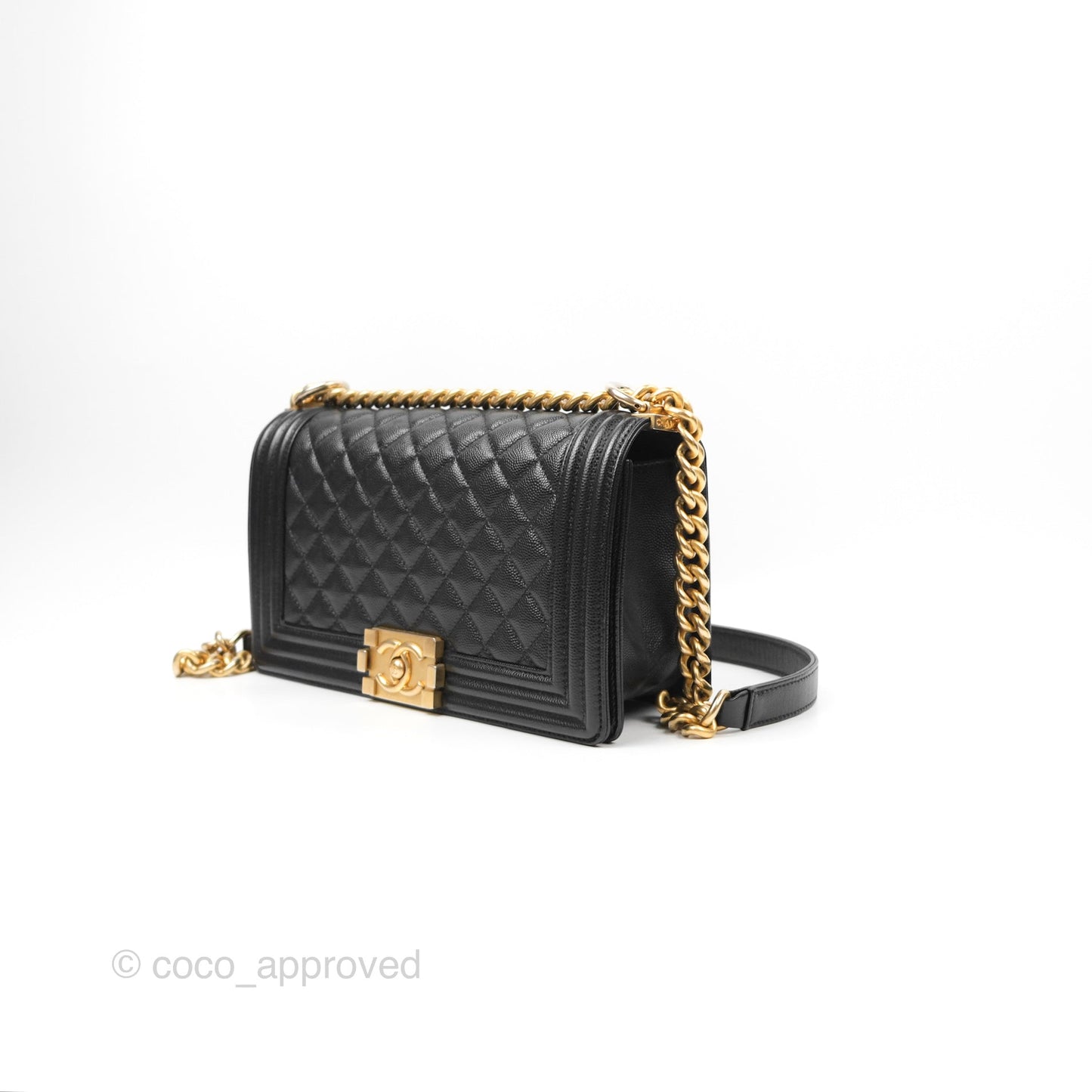 Chanel Quilted Medium Boy Black Caviar Aged Gold Hardware