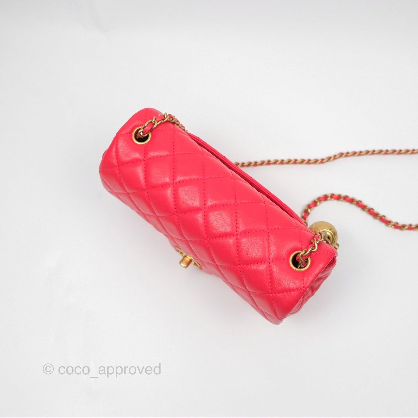 Chanel Mini Rectangular Pearl Crush Chilli Red Lambskin Aged Gold Hardware