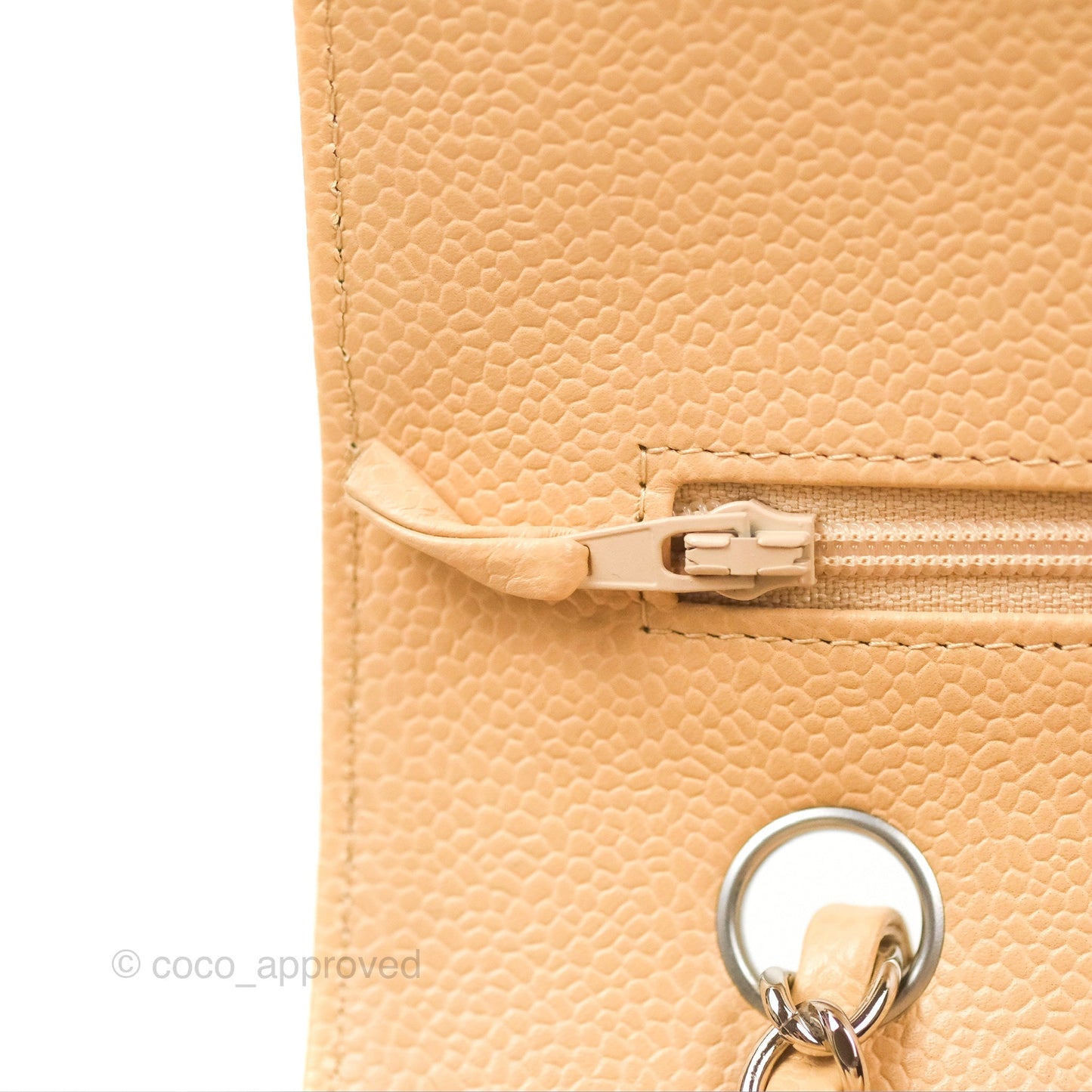 Chanel Classic M/L Medium Flap Quilted Beige Caviar Silver Hardware