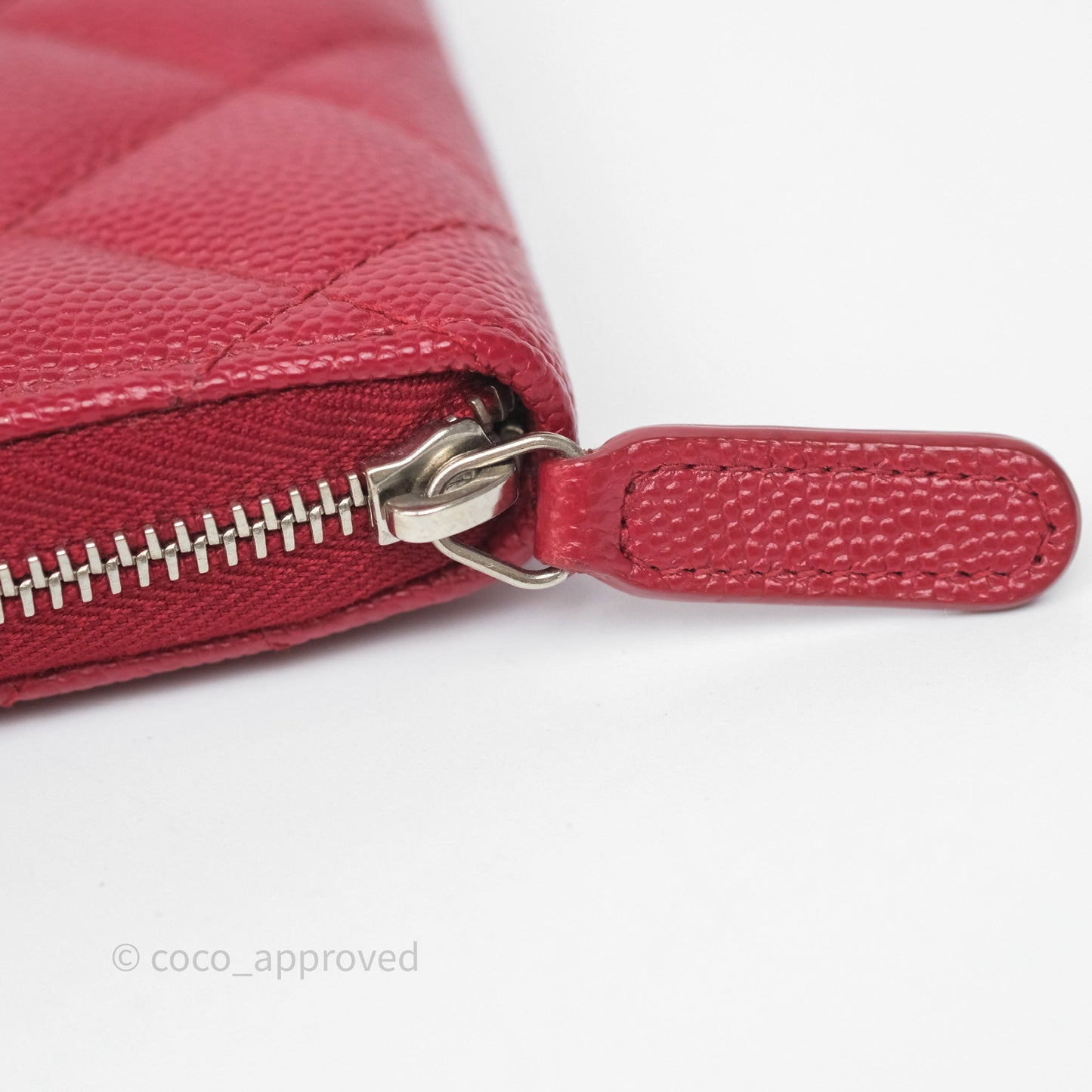 Chanel Classic Zipped Coin Purse Red Caviar Silver Hardware