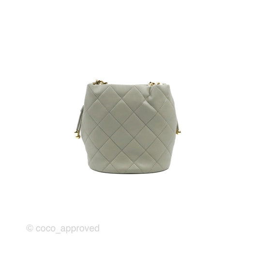 Chanel Quilted Drawstring Bucket Bag Grey Lambskin Gold Hardware 22C