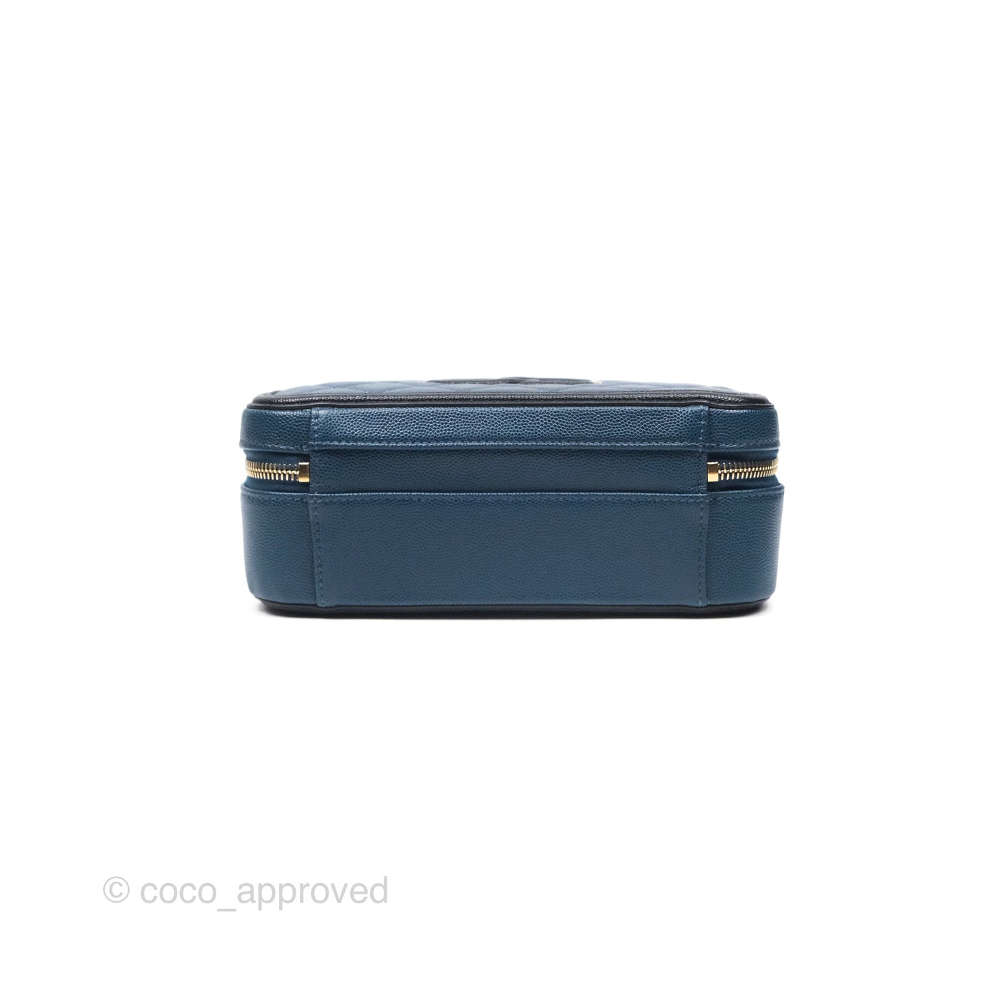 Chanel Quilted Medium CC Filigree Vanity Case Navy Black Caviar Aged Gold Hardware
