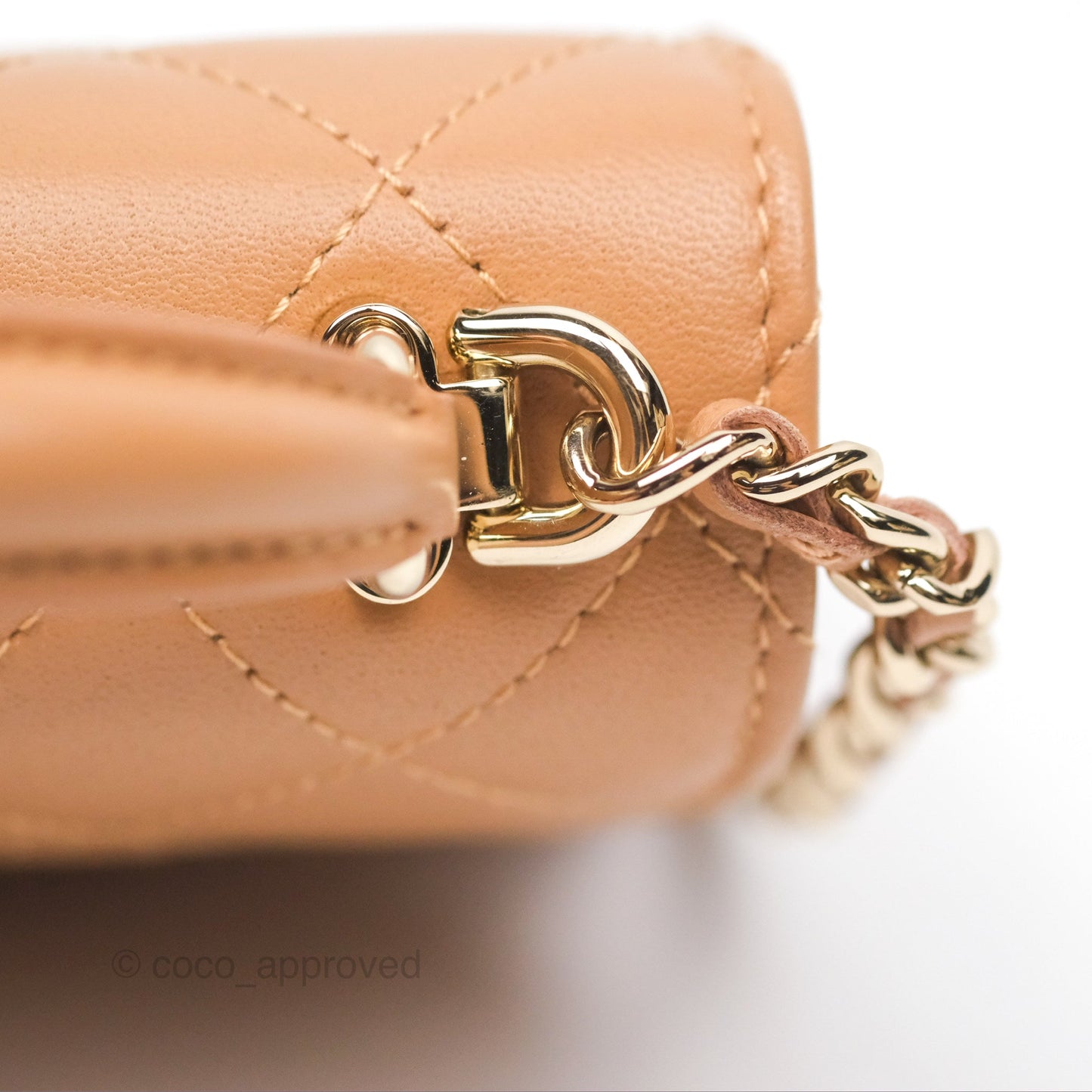 Chanel Mini Handle Clutch With Chain Caramel Lambskin Gold Hardware