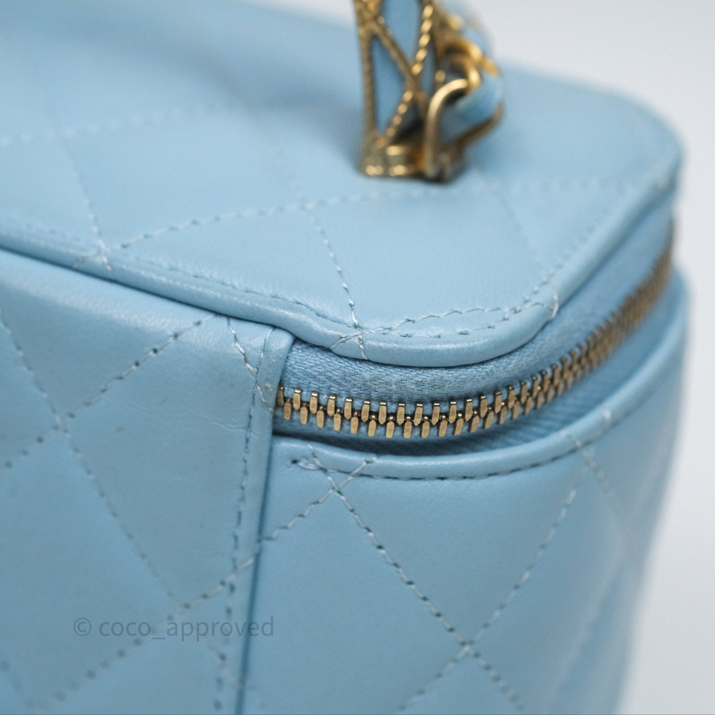 Chanel Vanity Rectangular Top Handle Blue Lambskin Gold Hardware