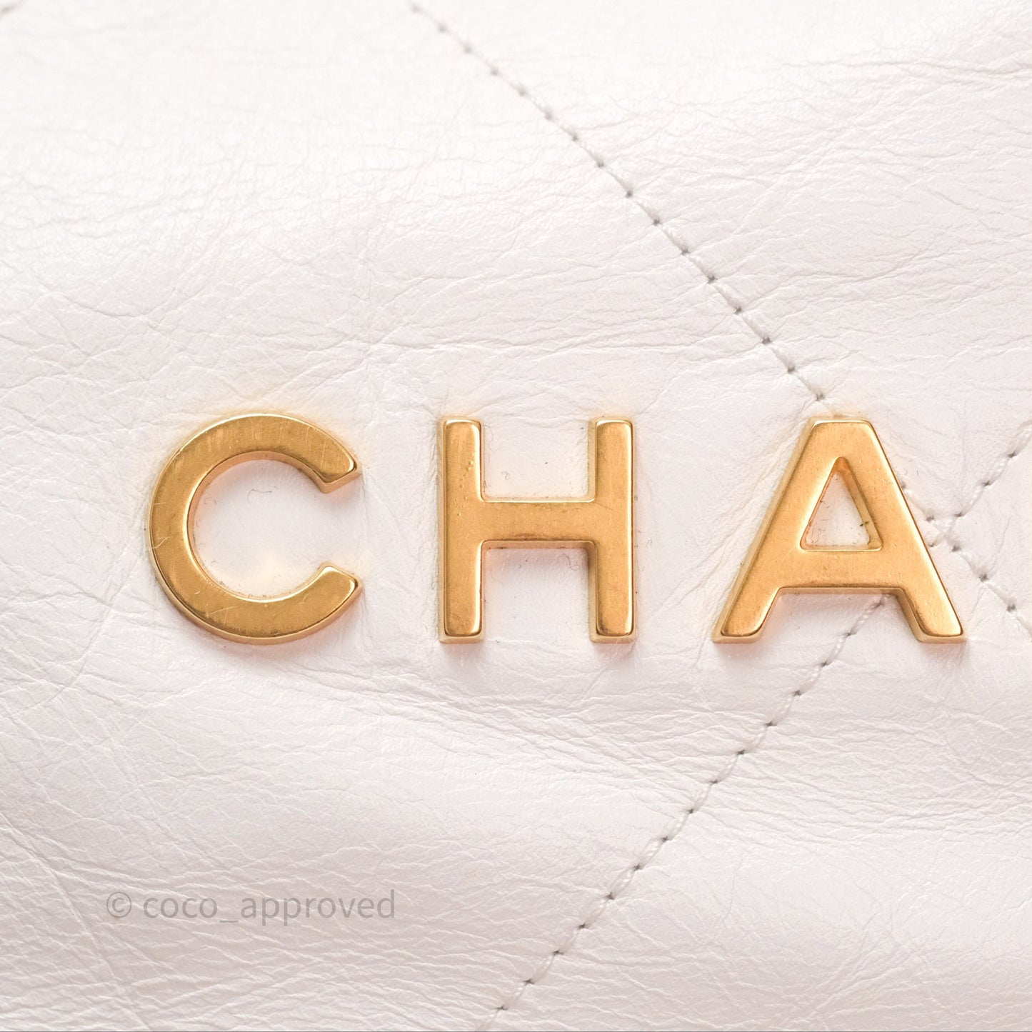 Chanel 22 Small White Shiny Calfskin Aged Gold Hardware