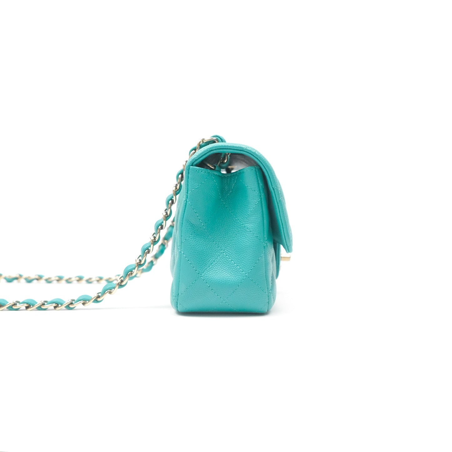 Chanel Mini Rectangular Flap Quilted Turquoise Caviar Gold Hardware