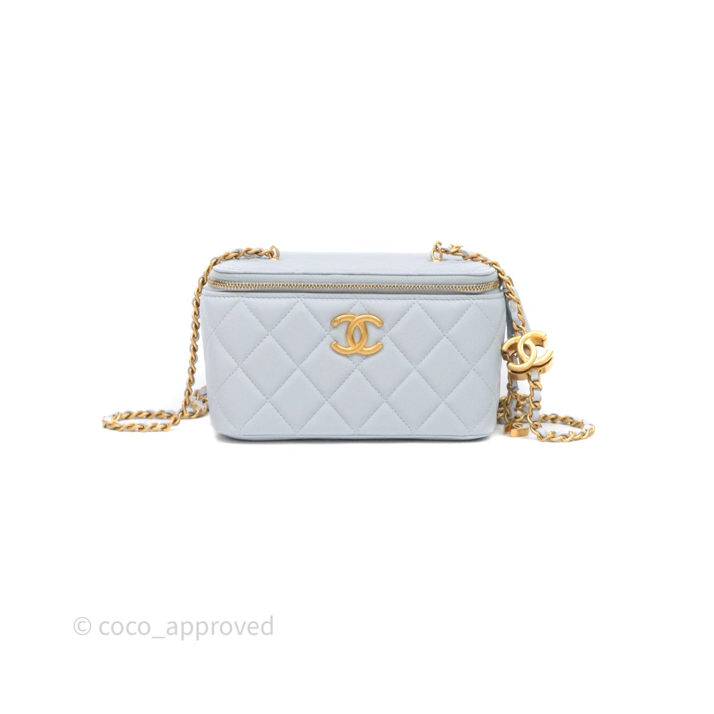Chanel Vanity with Adjustable Chain Blue Lambskin Aged Gold Hardware