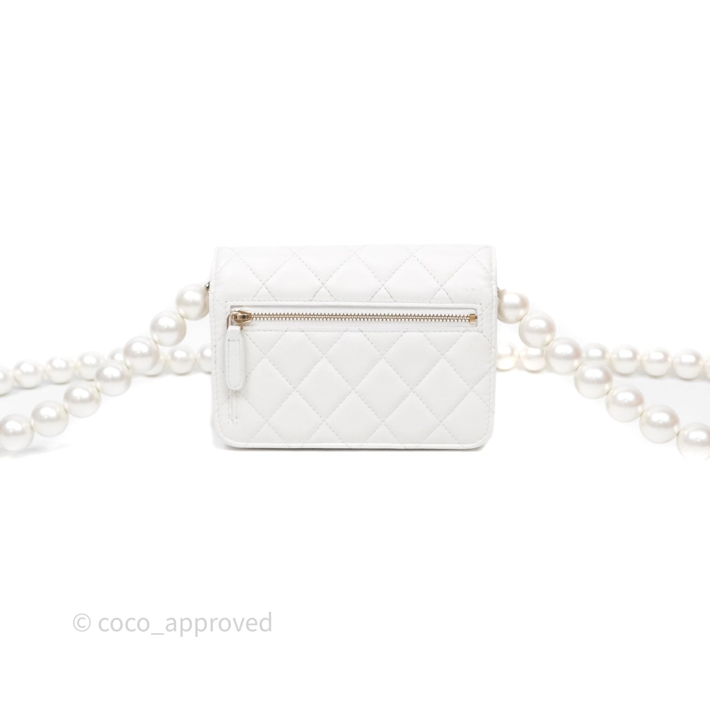 Chanel Mini Wallet On Large Pearl Chain WOC Quilted White Lambskin Gold Hardware