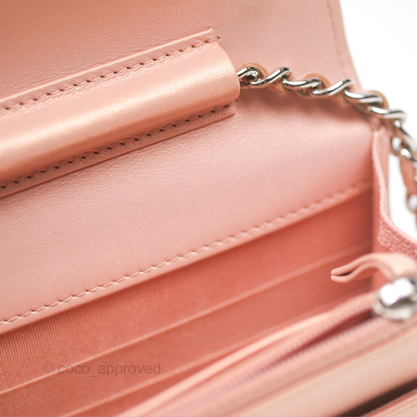 Chanel Mademoiselle Wallet On Chain WOC Chevron Iridescent Pink Caviar Silver Hardware