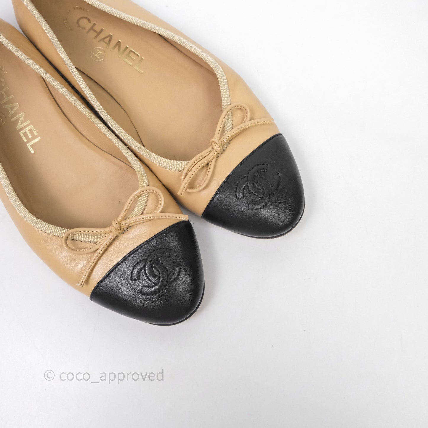 Chanel Ballerina Flats Black Beige Size 36
