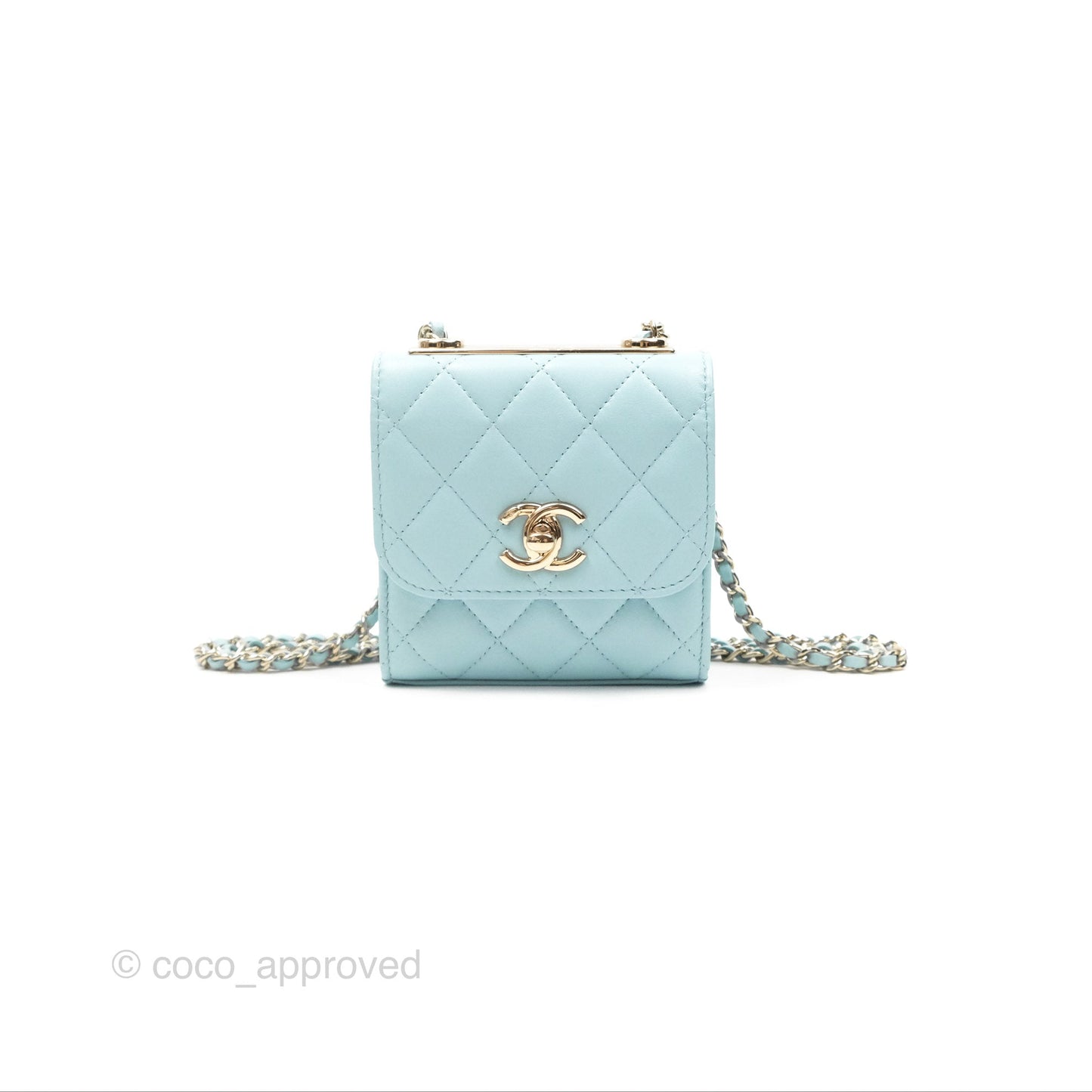 Chanel Mini Quilted Trendy CC Clutch With Chain Tiffany Blue Lambskin Gold Hardware