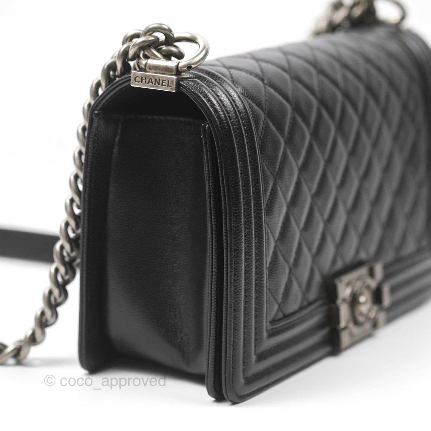 Chanel Boy Quilted Medium Black Caviar Ruthenium Hardware
