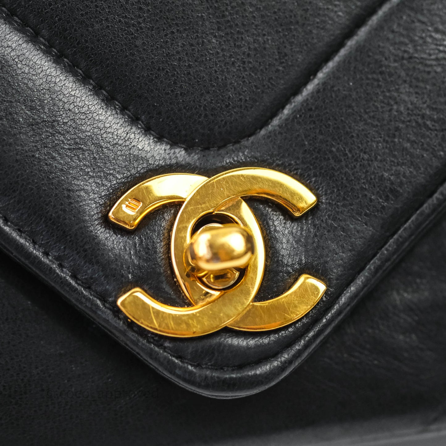 Chanel Vintage Chevron Black Single Flap Lambskin 24K Gold Hardware