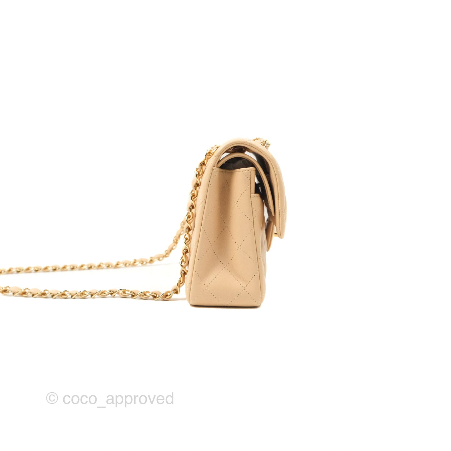 Chanel Small Quilted Classic Flap Beige Lambskin Gold Hardware