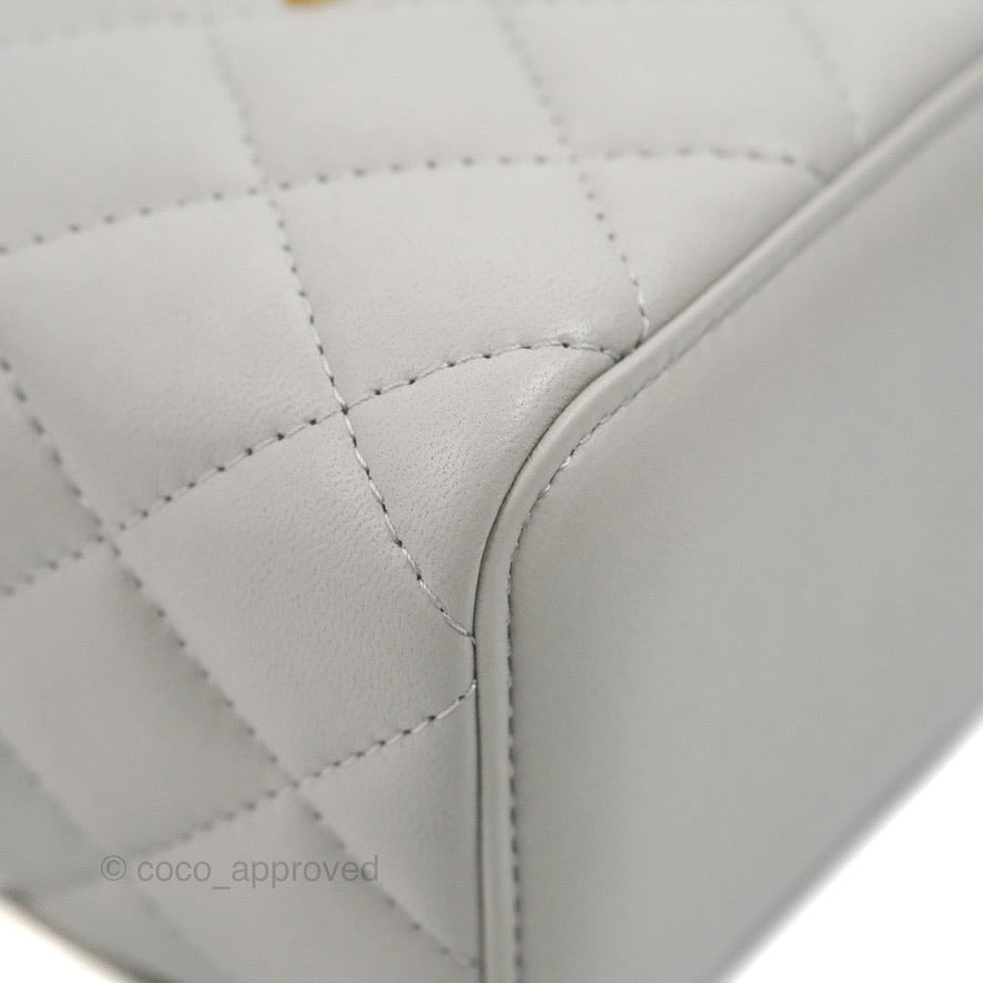 Chanel Mini Top Handle Vanity With Chain Grey Lambskin Aged Gold Hardware