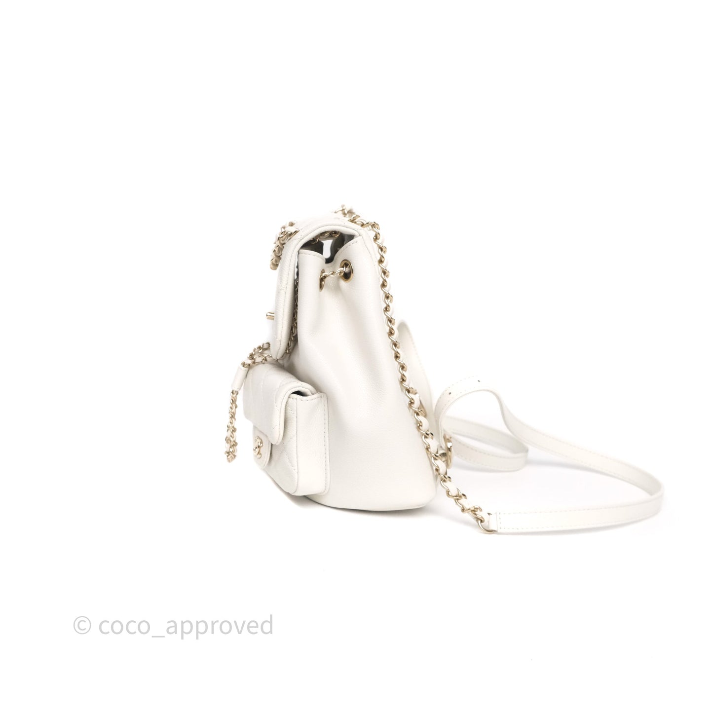 Chanel Duma Backpack Medium White Caviar Gold Hardware