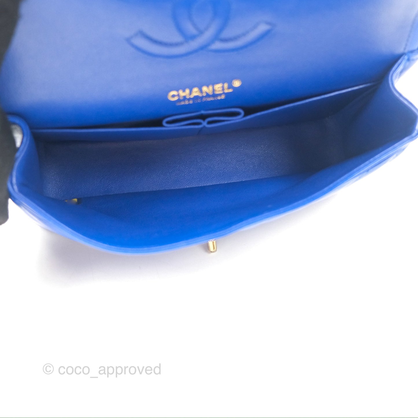 Chanel Medium Classic Flap Chevron Blue Lambskin Gold Hardware