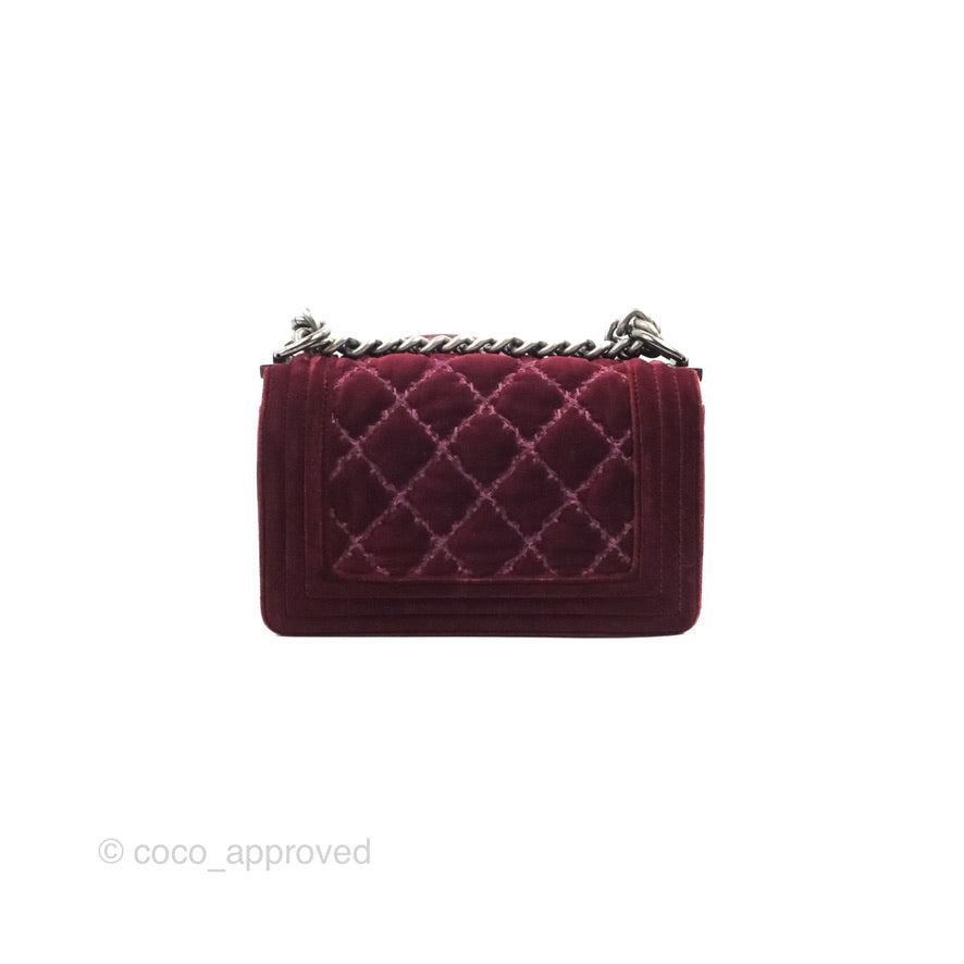 Chanel Small Boy Burgundy Velvet Ruthenium Hardware