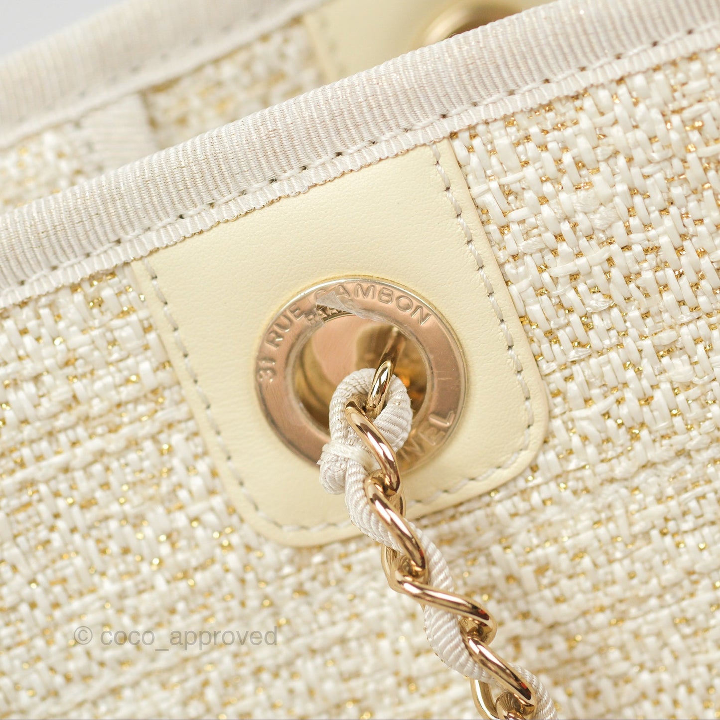 Chanel Medium Deauville Tote Ivory Lurex Boucle Gold Hardware