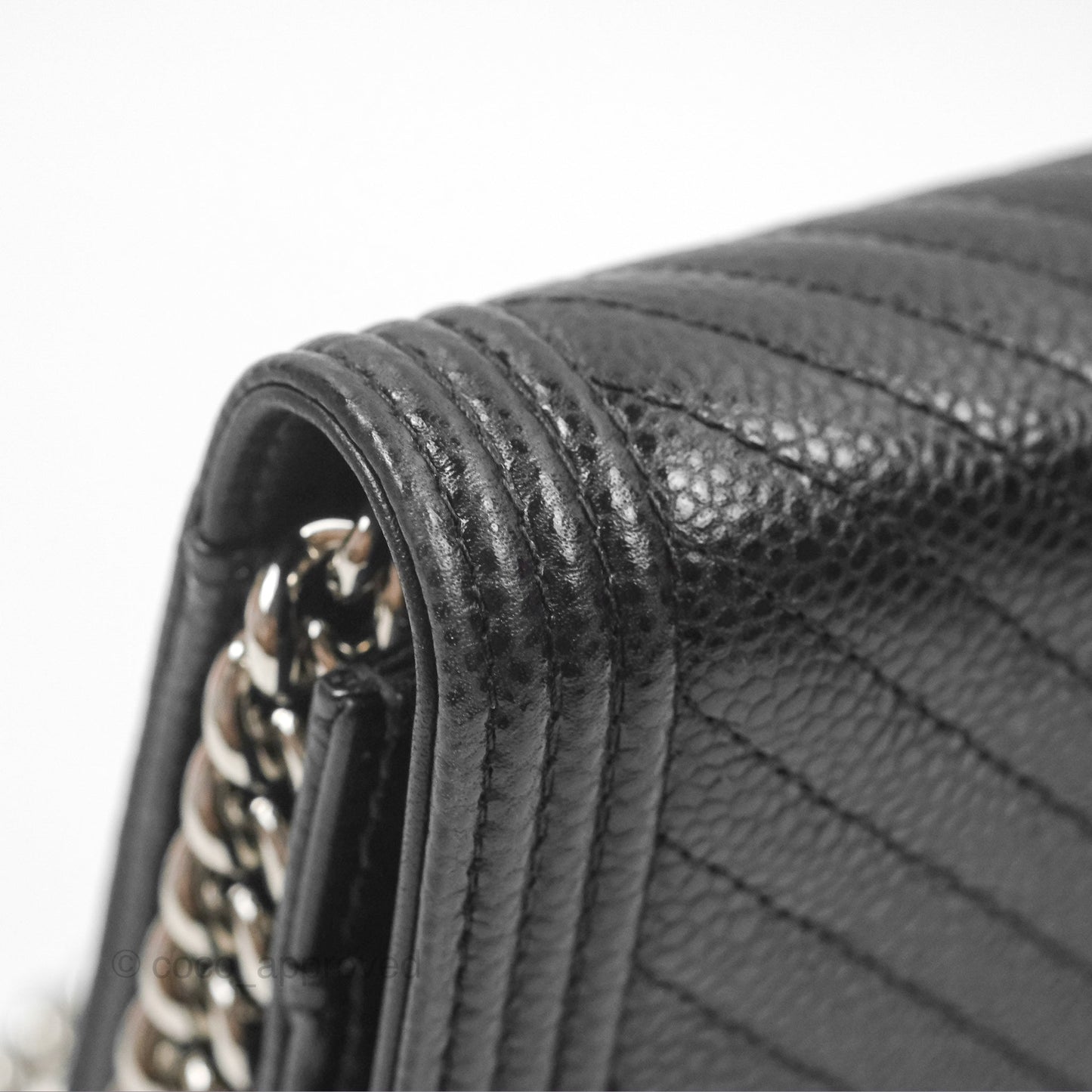Chanel Chevron Boy Wallet on Chain WOC Black Caviar Silver Hardware