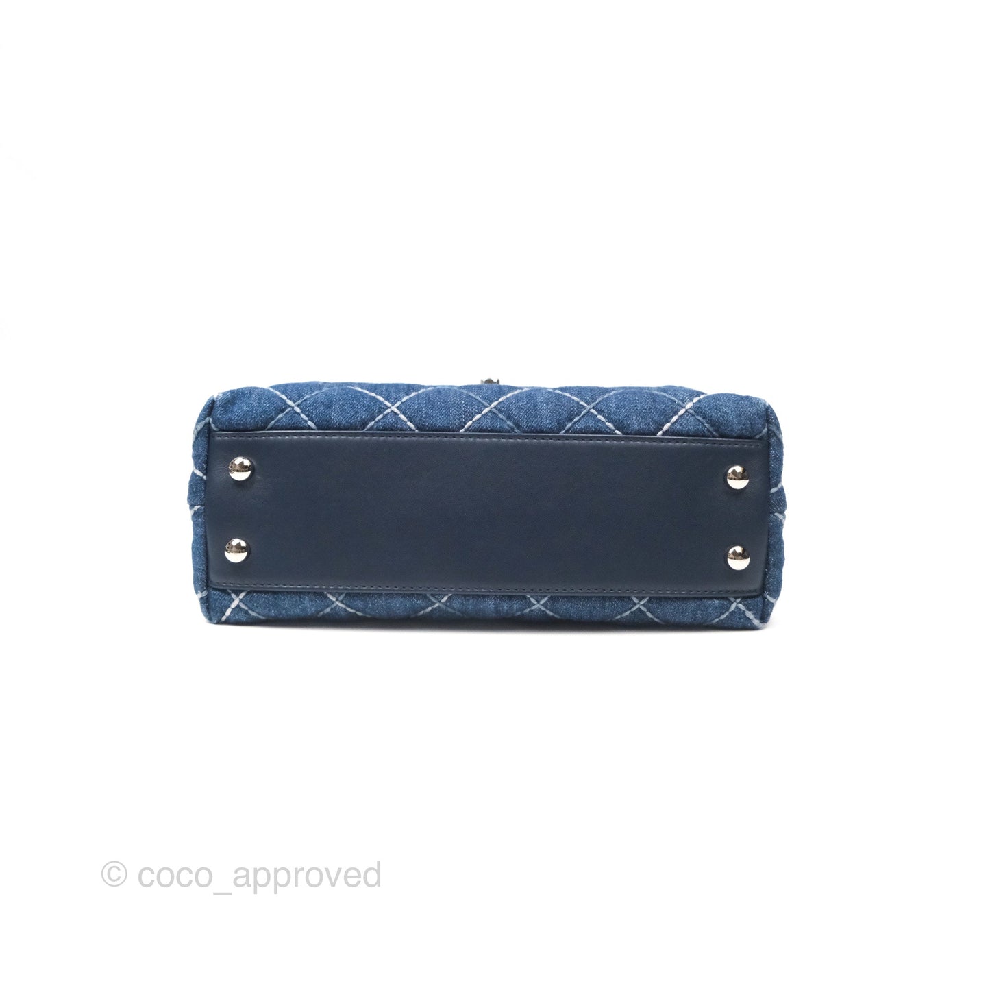 Chanel Small Coco Handle Quilted Contrast Stitch Denim Silver Hardware