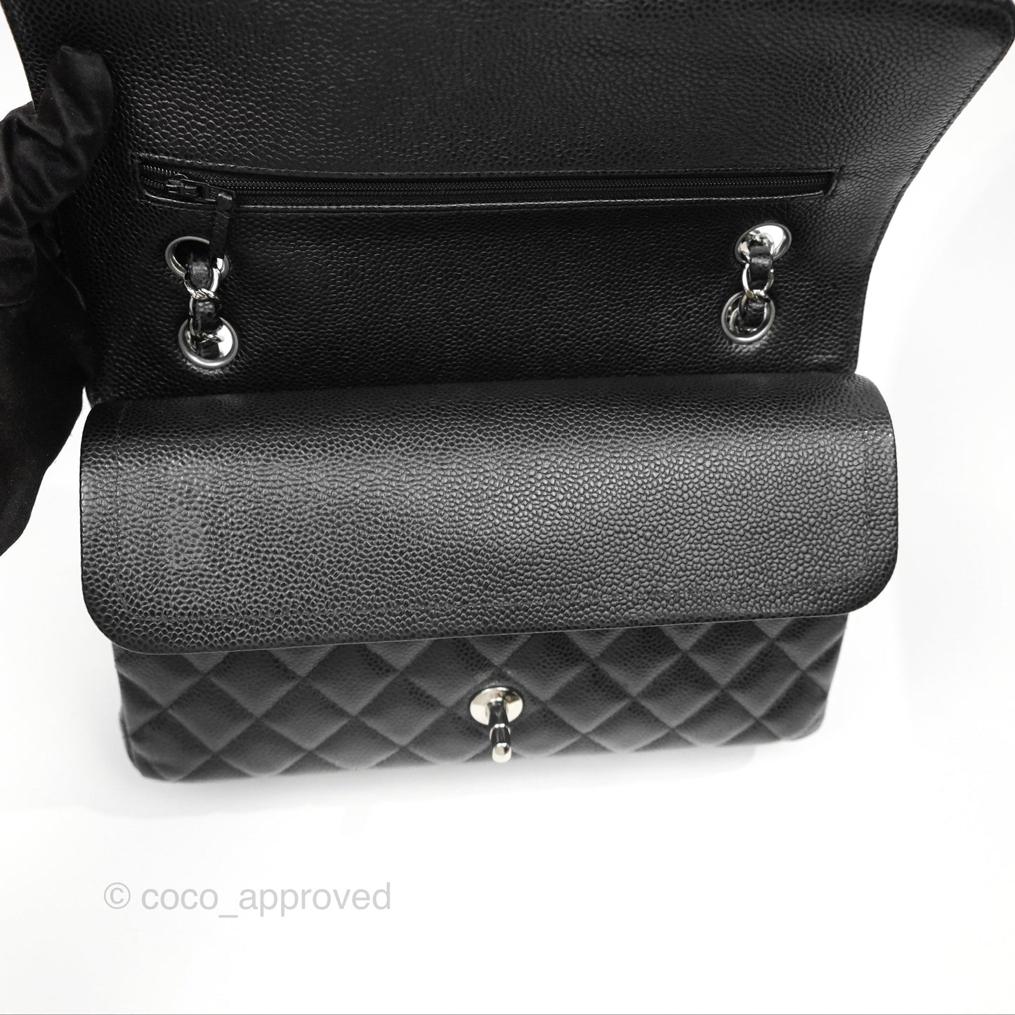Chanel Classic M/L Medium Flap Quilted Black Caviar Silver Hardware