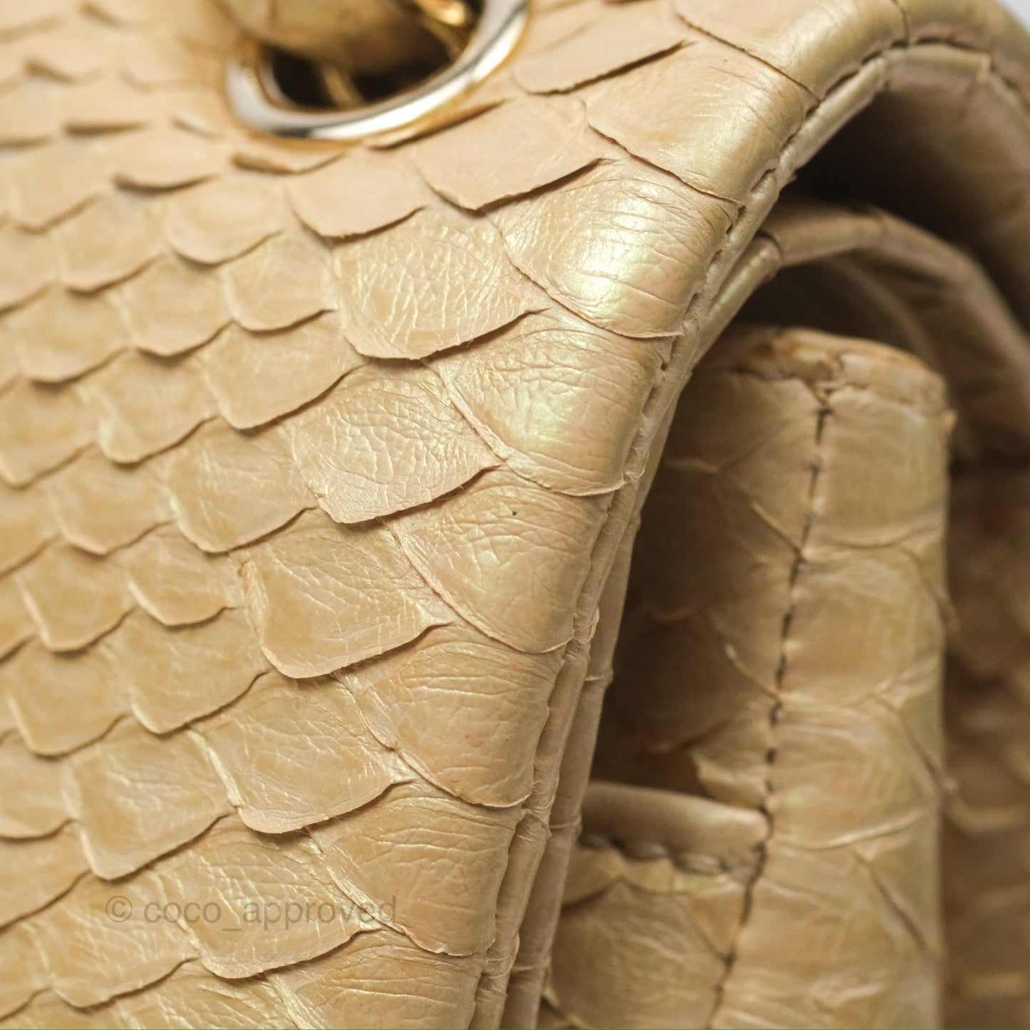 Chanel Jumbo Double Flap Iridescent Gold Python Gold Hardware⁣⁣
