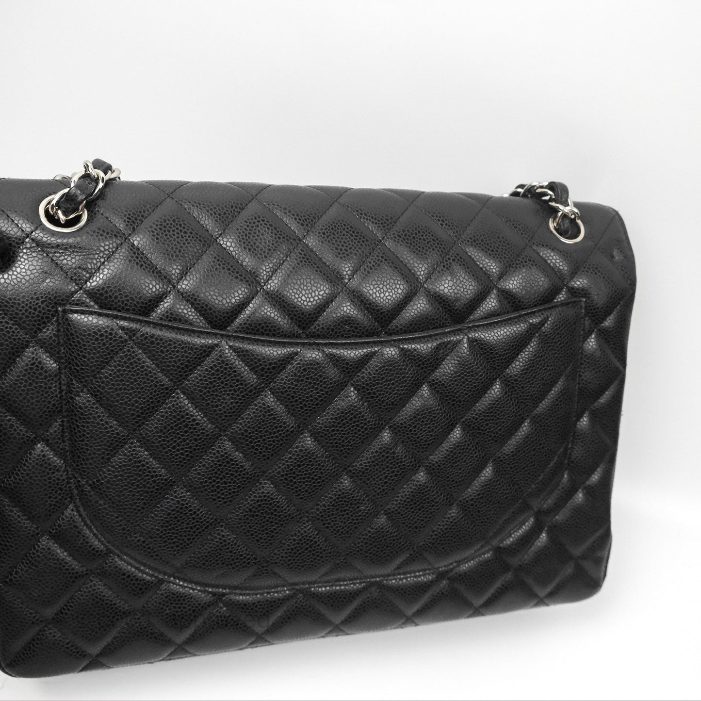 Chanel Quilted Maxi Single Flap Black Caviar Silver Hardware