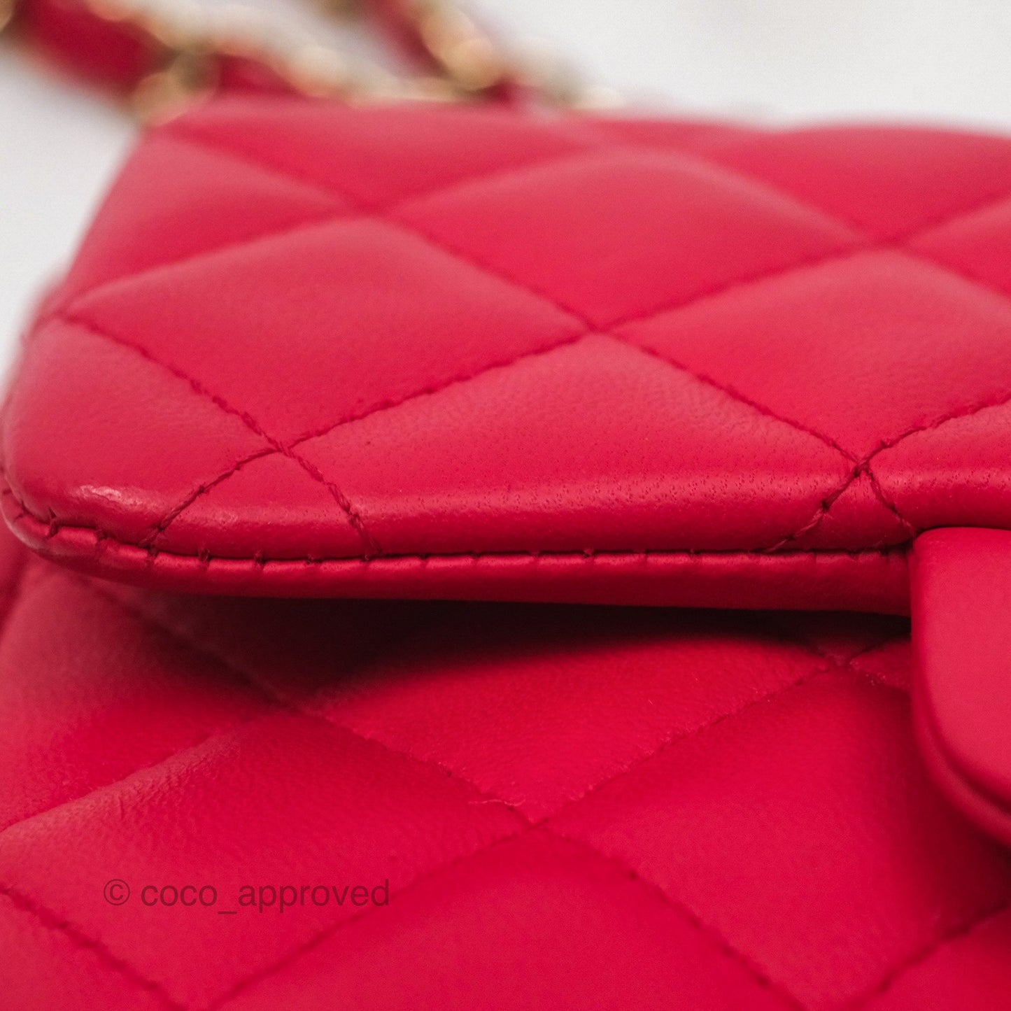 Chanel Mini Square Quilted Red Lambskin Gold Hardware