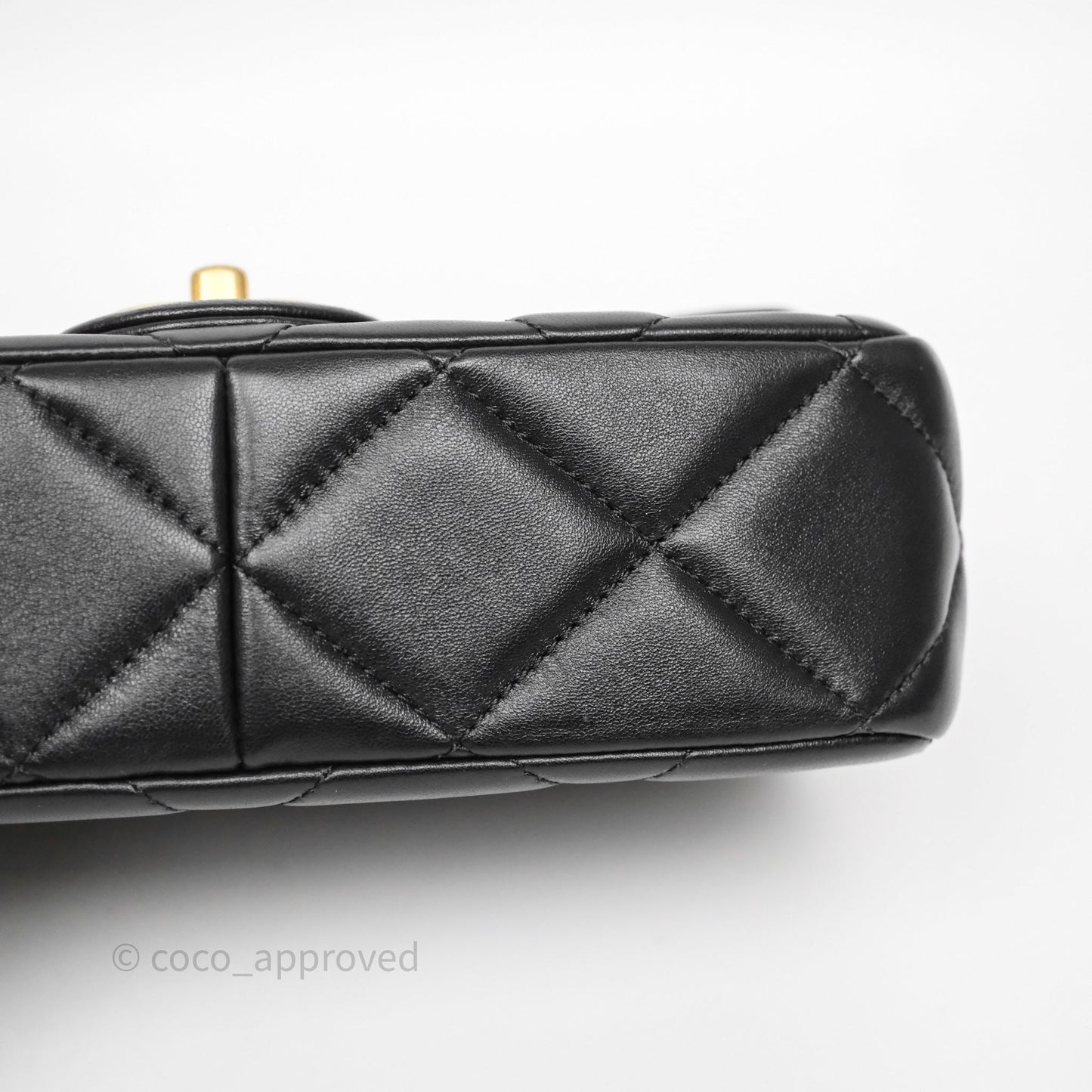 Chanel Quilted Flap Bag with Pearl Chain Black Calfskin Aged Gold Hardware